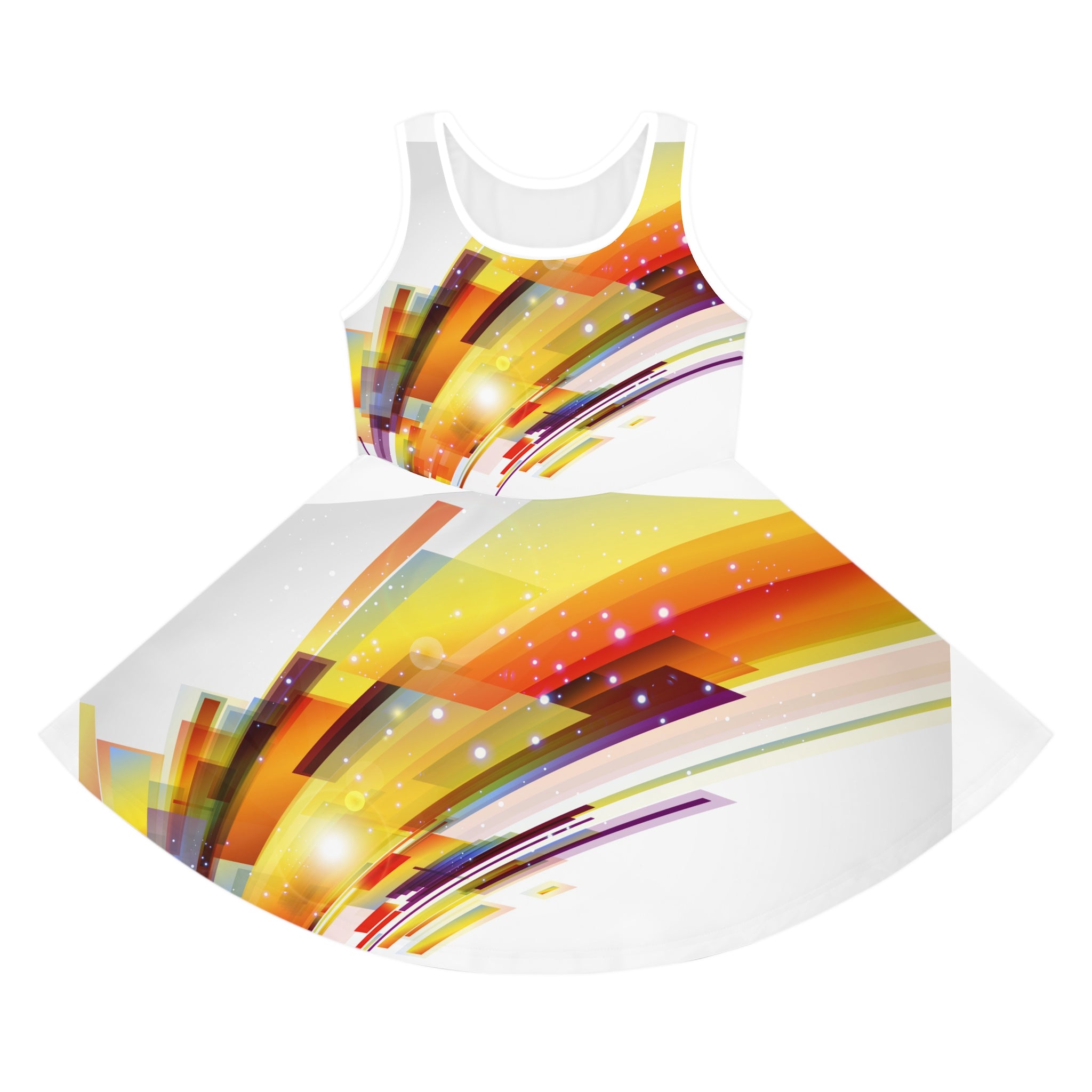 Girls' Abstract Rainbow Sundress - Colorful Swirl AOP Tank Dress for Kids
