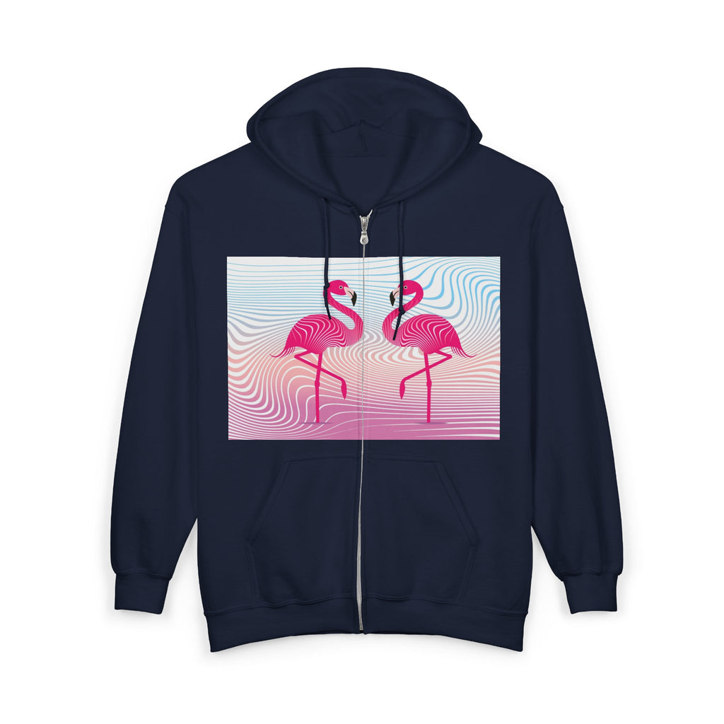 Flamingo Duo Zip Hoodie — Retro Pastel Tropical Graphic
