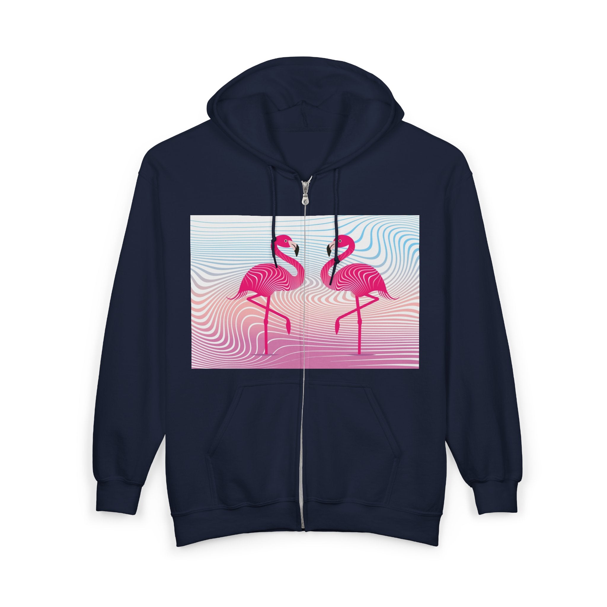 Flamingo Duo Zip Hoodie — Retro Pastel Tropical Graphic