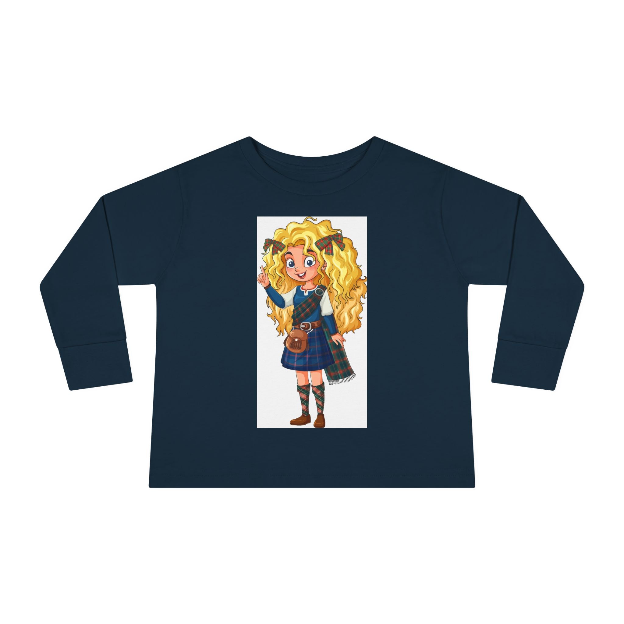 Cute Scottish Girl Toddler Long Sleeve Tee — Brave Princess Kilt Design