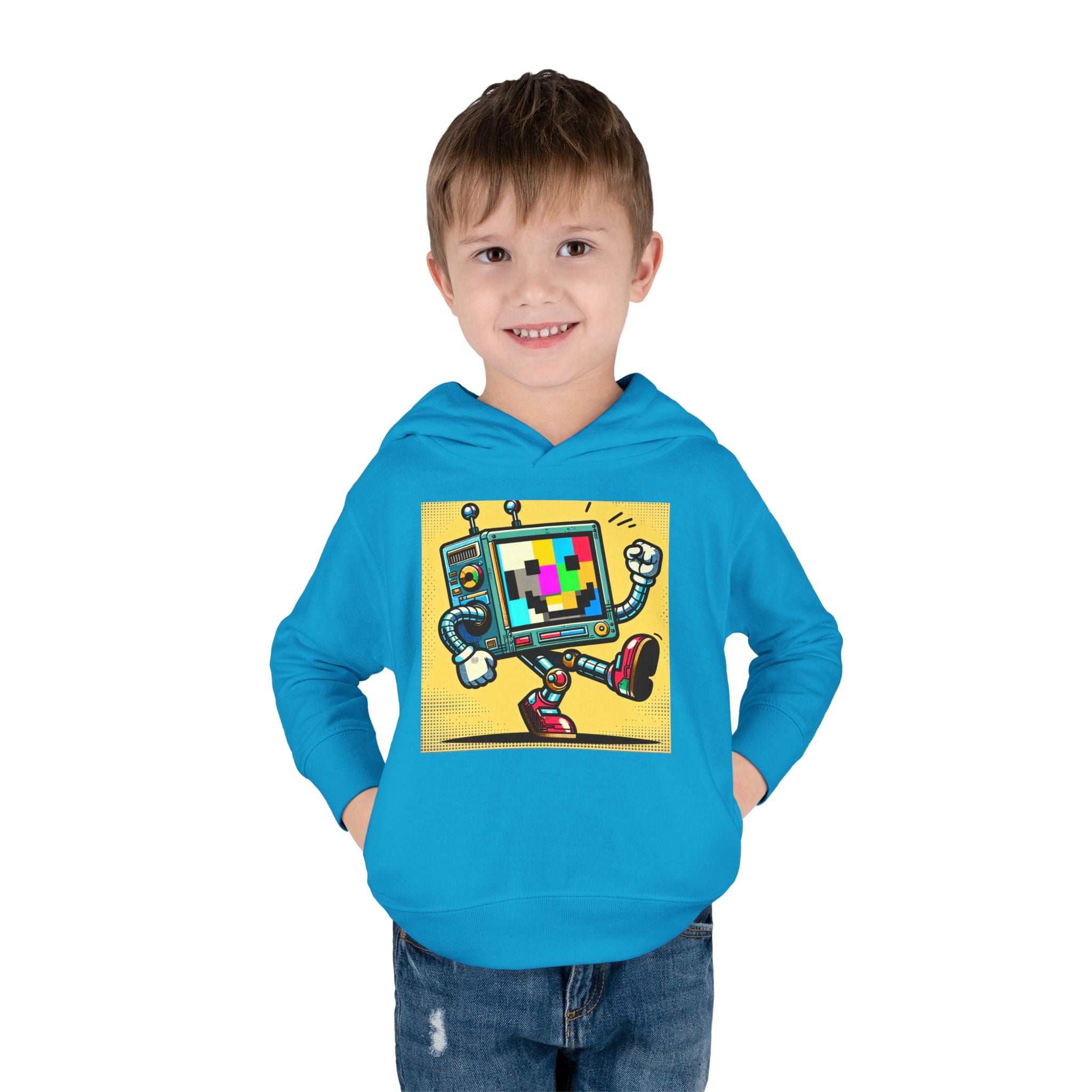 Retro TV Cartoon Toddler Hoodie — Color Test Pattern Robot Pullover