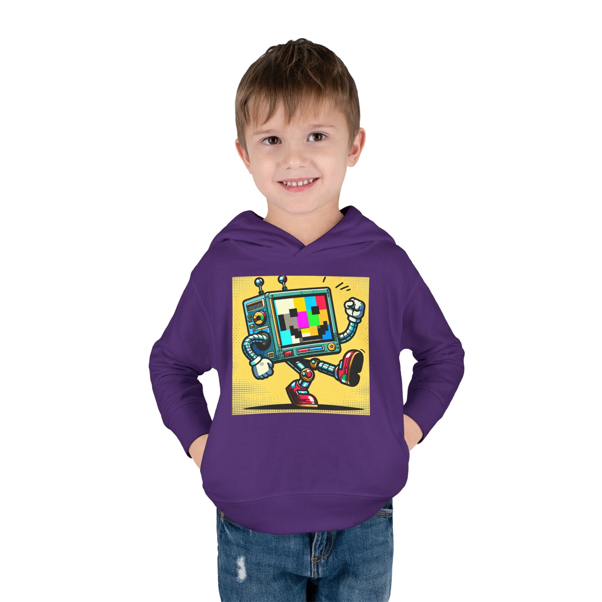 Retro TV Cartoon Toddler Hoodie — Color Test Pattern Robot Pullover