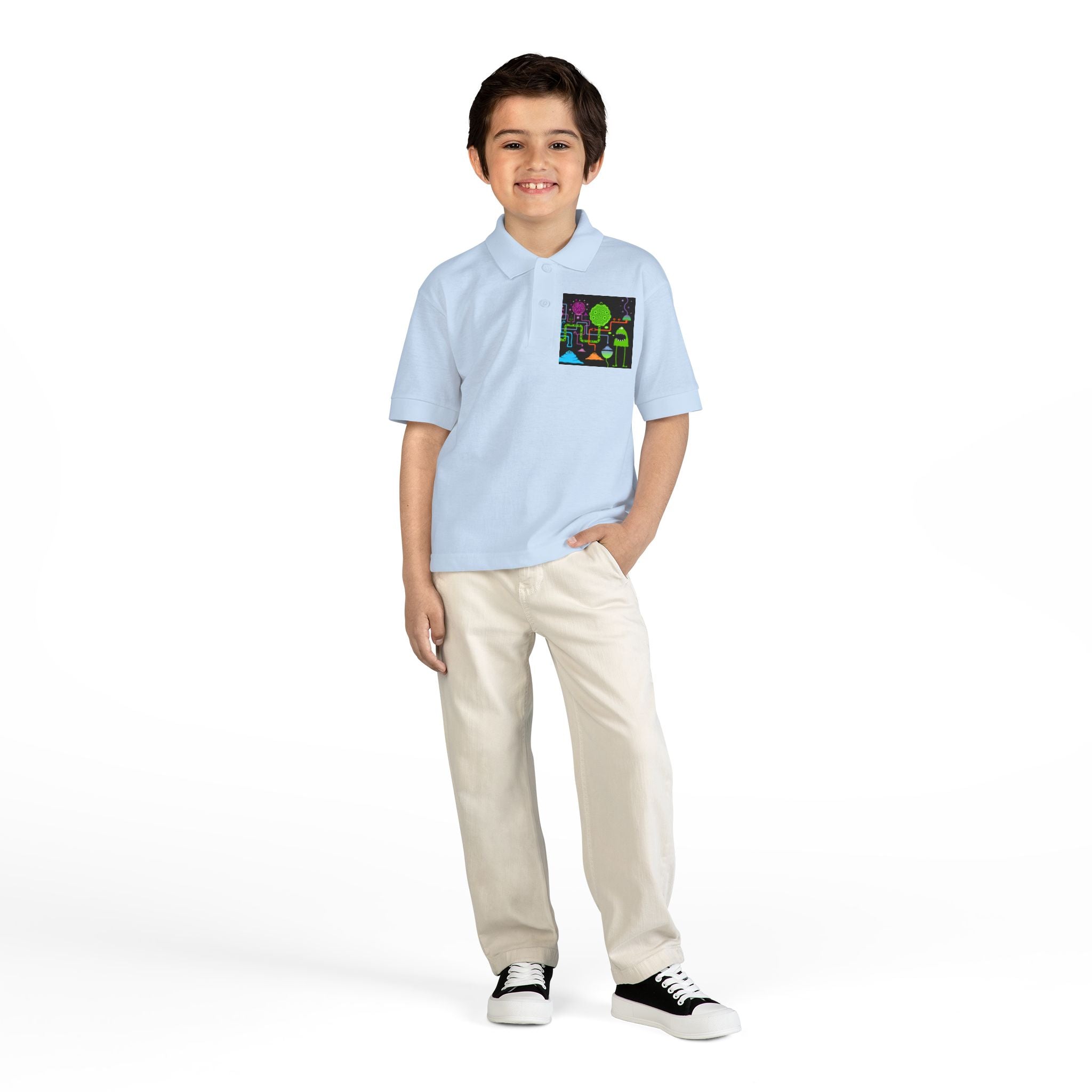 Youth Polo — Neon Space Garden Graphic Chest Pocket