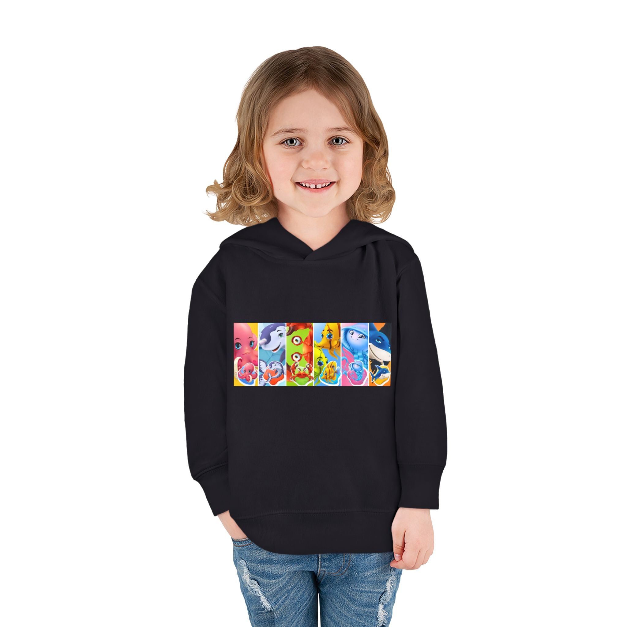 Toddler Hoodie — Colorful Cartoon Animal Collage Pullover