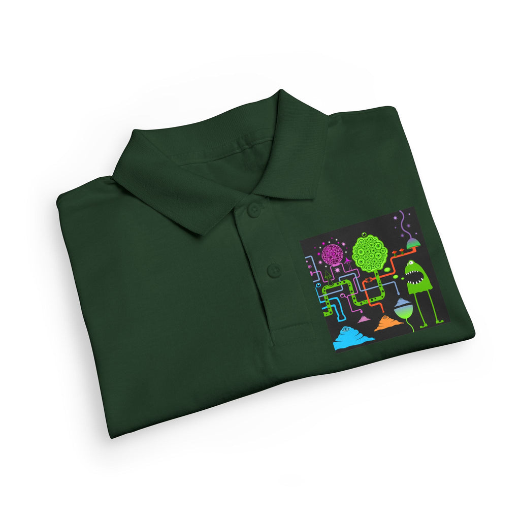Youth Polo — Neon Space Garden Graphic Chest Pocket