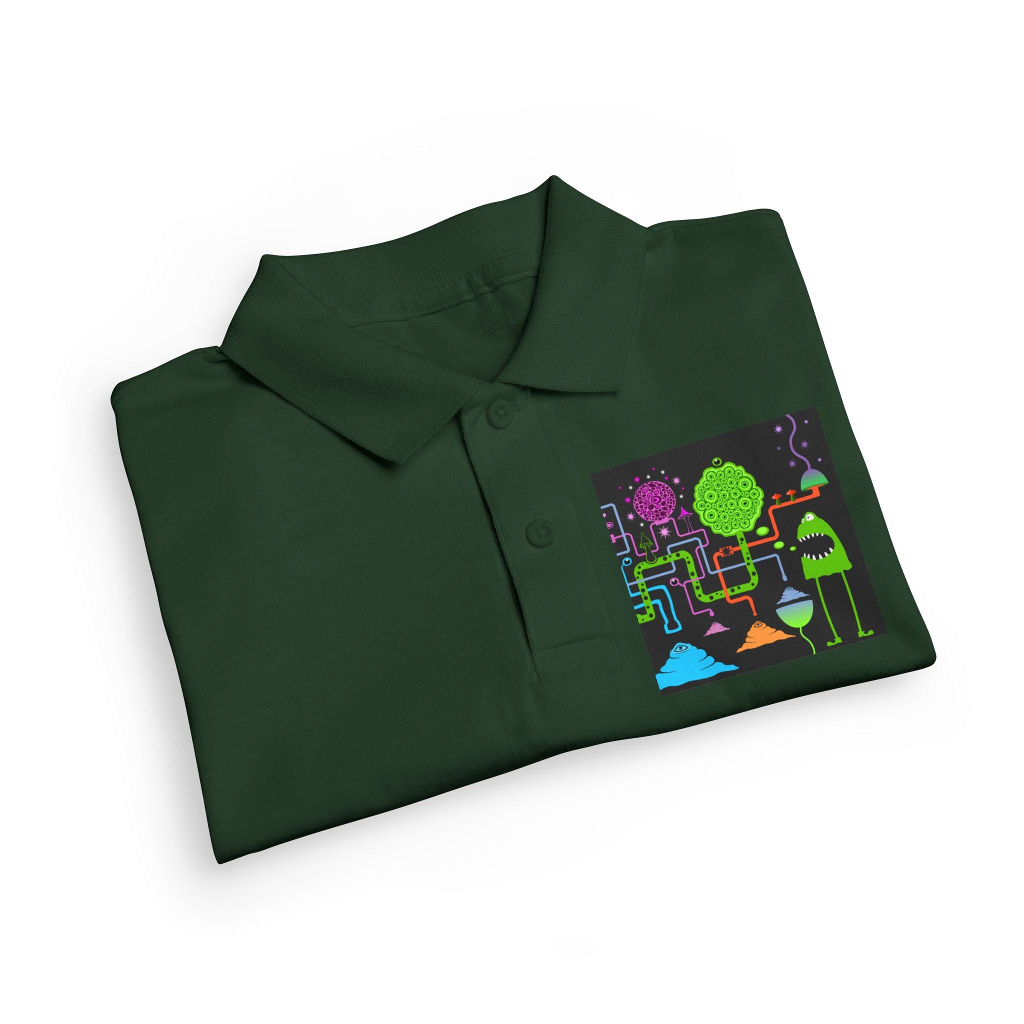 Youth Polo — Neon Space Garden Graphic Chest Pocket