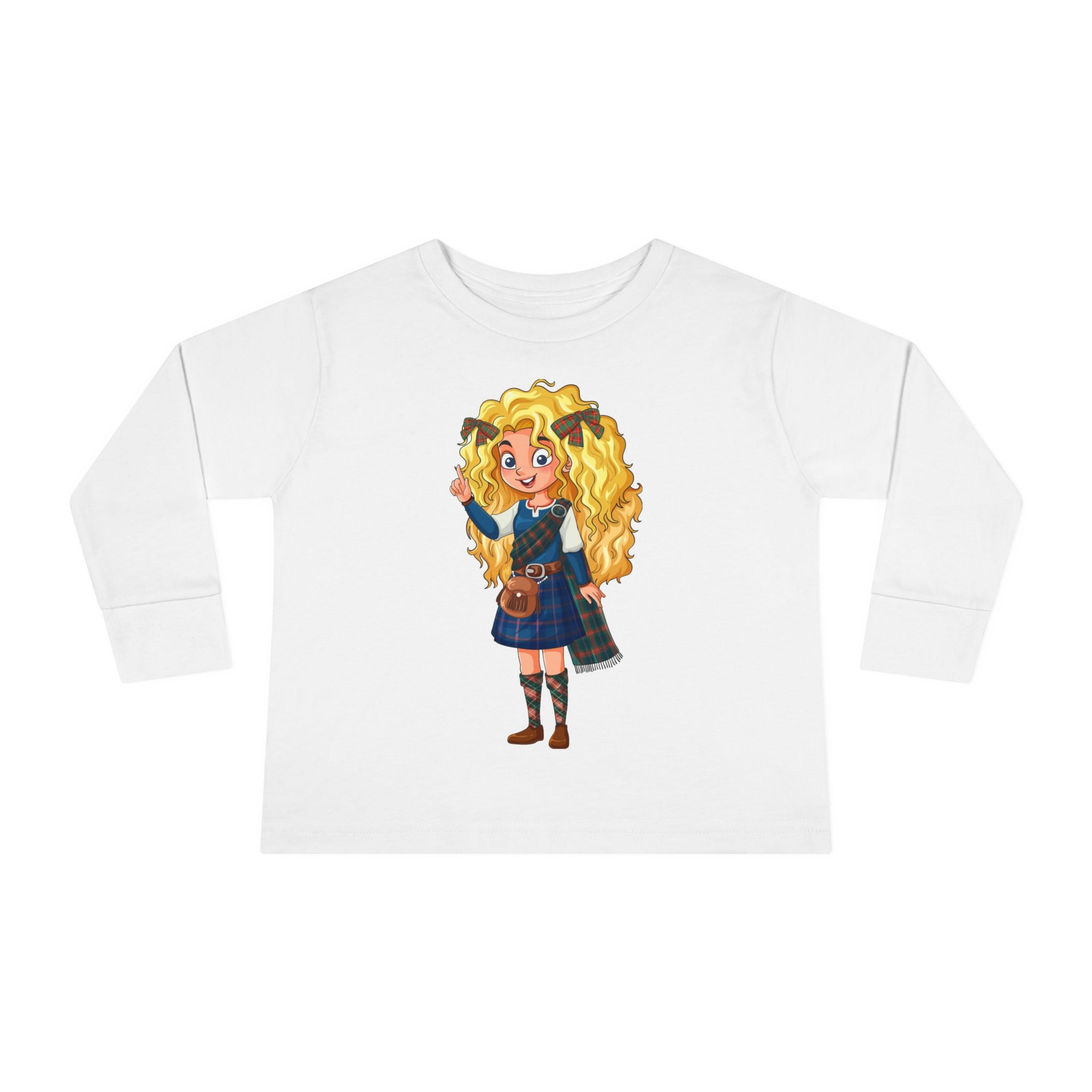 Cute Scottish Girl Toddler Long Sleeve Tee — Brave Princess Kilt Design