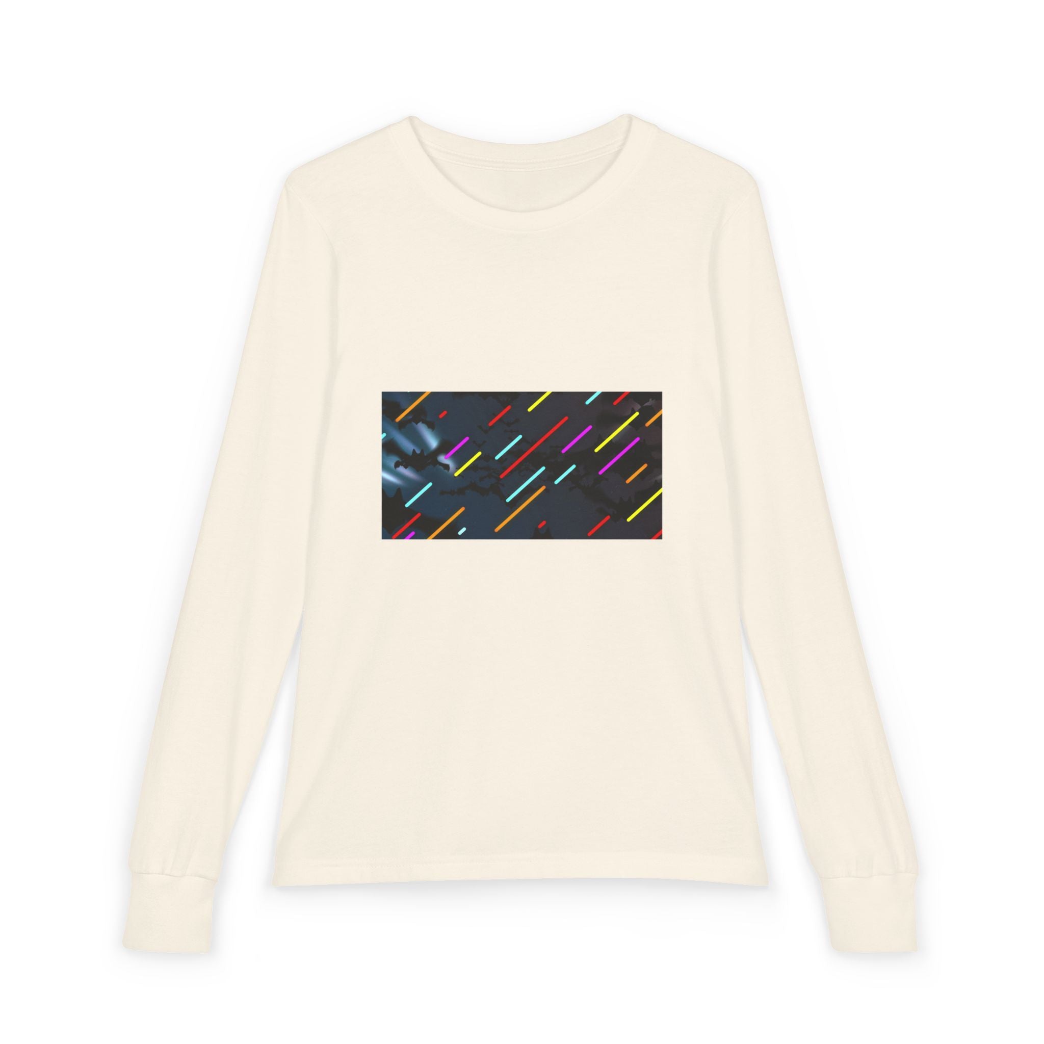 Youth Long Sleeve Tee — Neon Comet Stripe Graphic