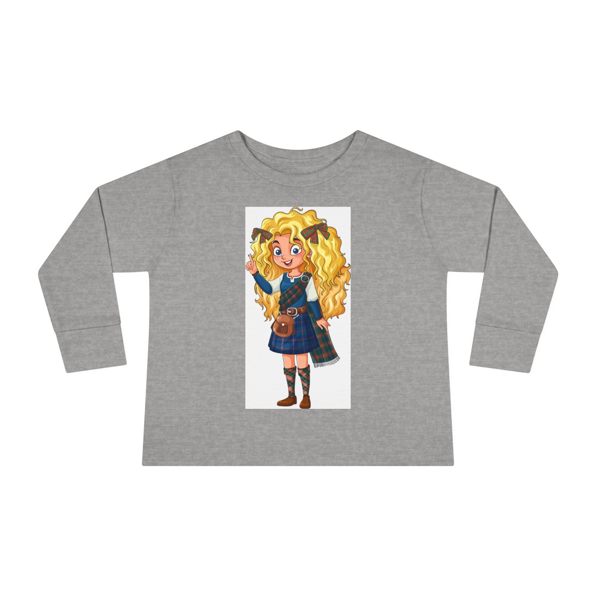 Cute Scottish Girl Toddler Long Sleeve Tee — Brave Princess Kilt Design