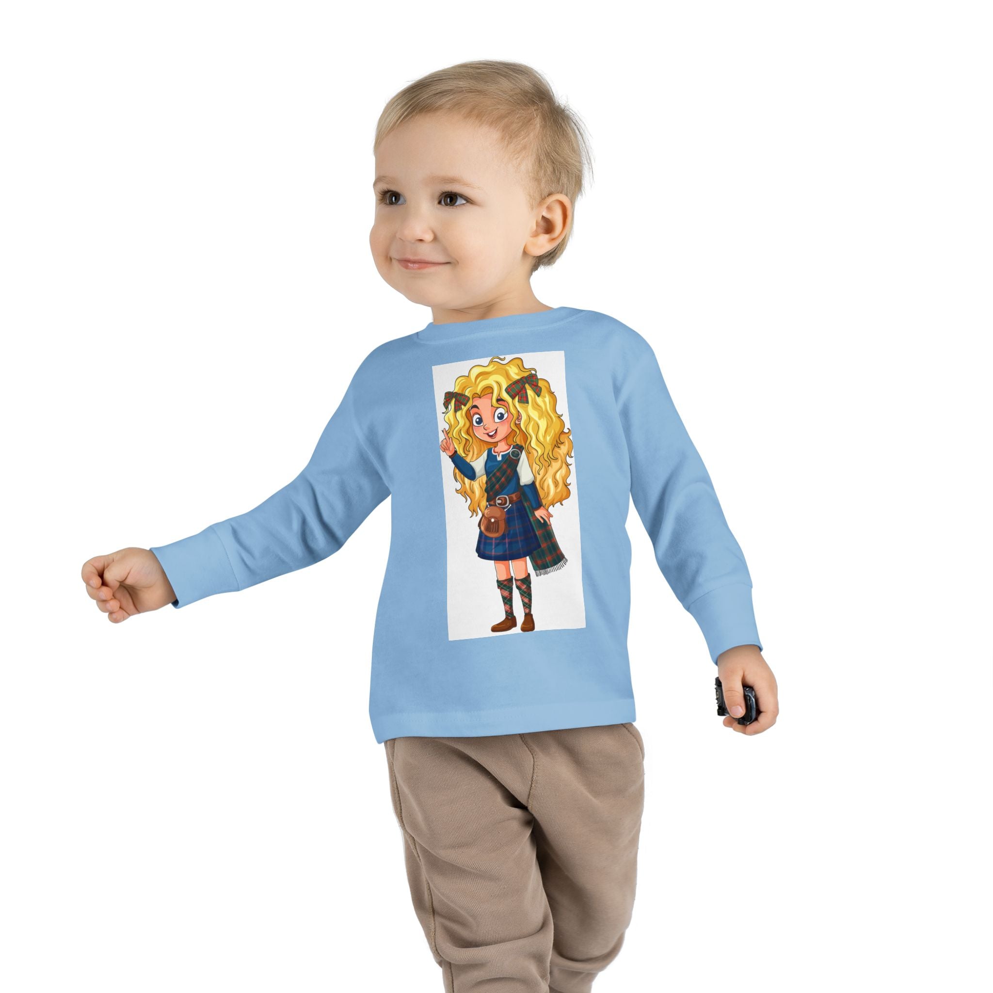 Cute Scottish Girl Toddler Long Sleeve Tee — Brave Princess Kilt Design