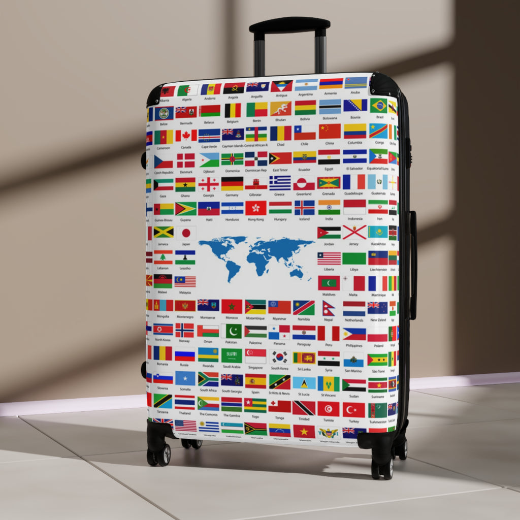 World Flags Carry-On Suitcase – Travel Luggage with Global Map Design
