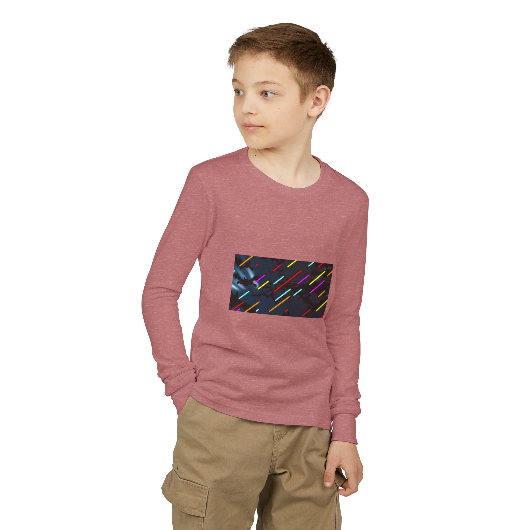 Youth Long Sleeve Tee — Neon Comet Stripe Graphic