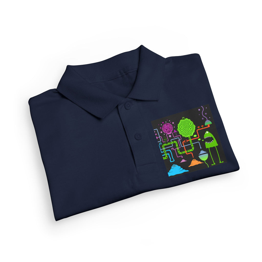 Youth Polo — Neon Space Garden Graphic Chest Pocket