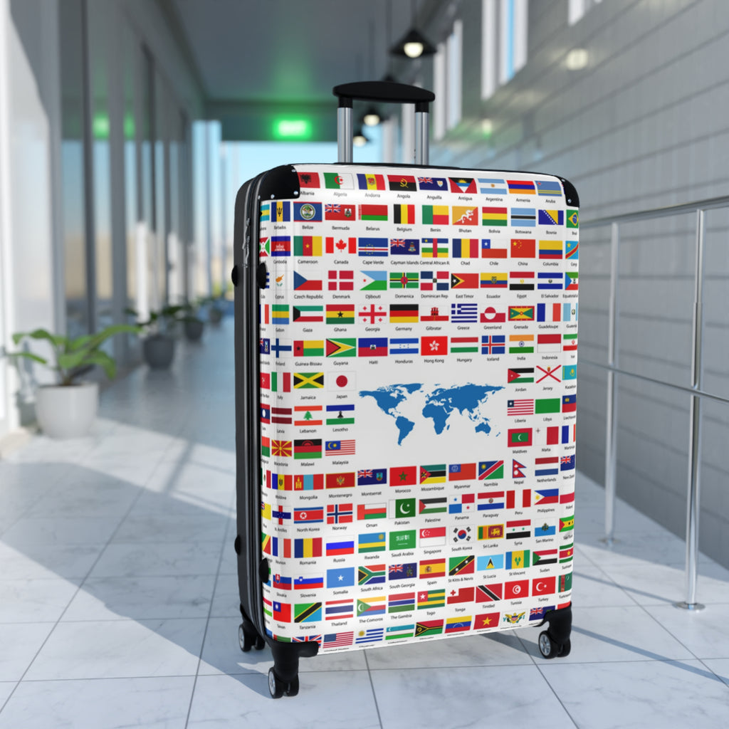 World Flags Carry-On Suitcase – Travel Luggage with Global Map Design