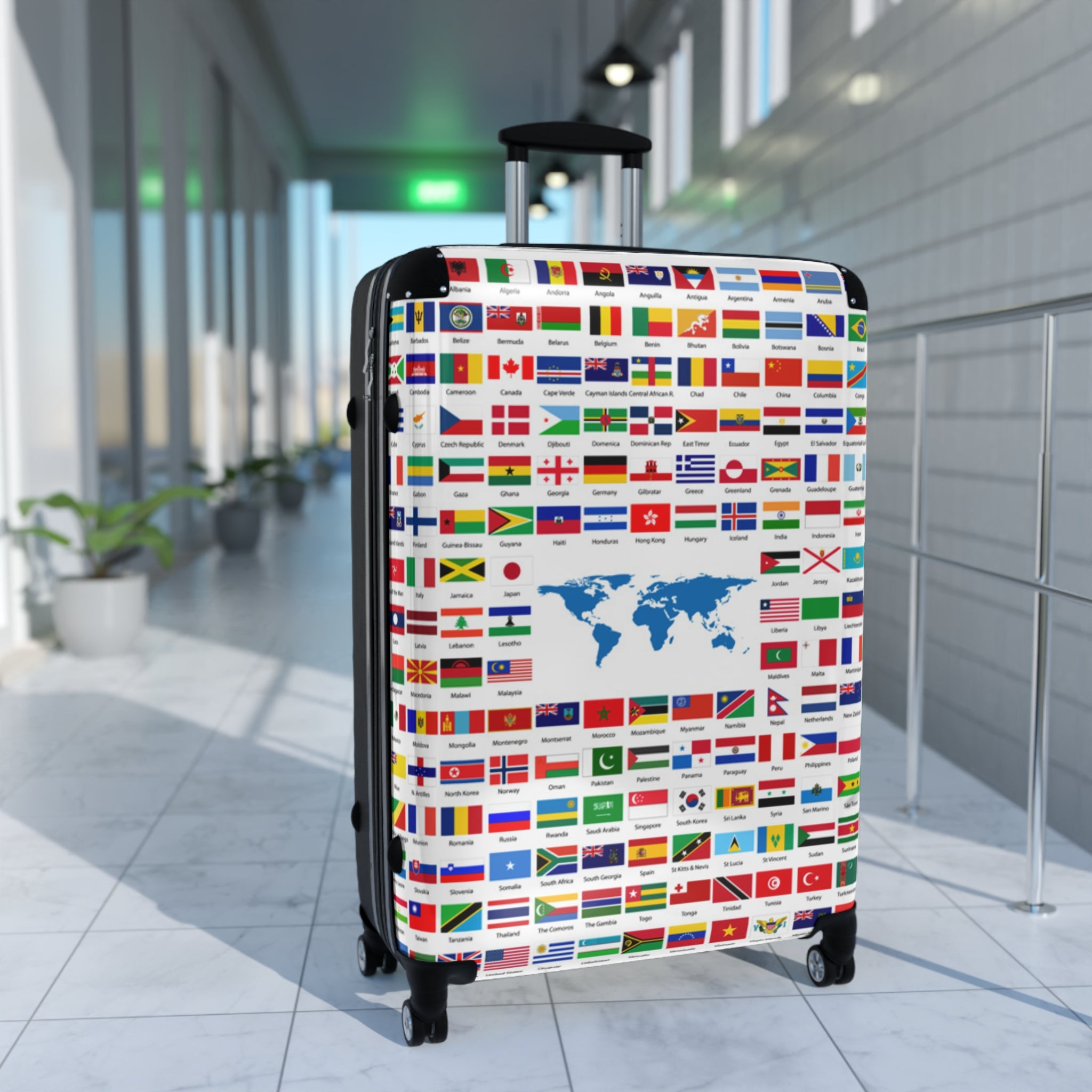 World Flags Carry-On Suitcase – Travel Luggage with Global Map Design