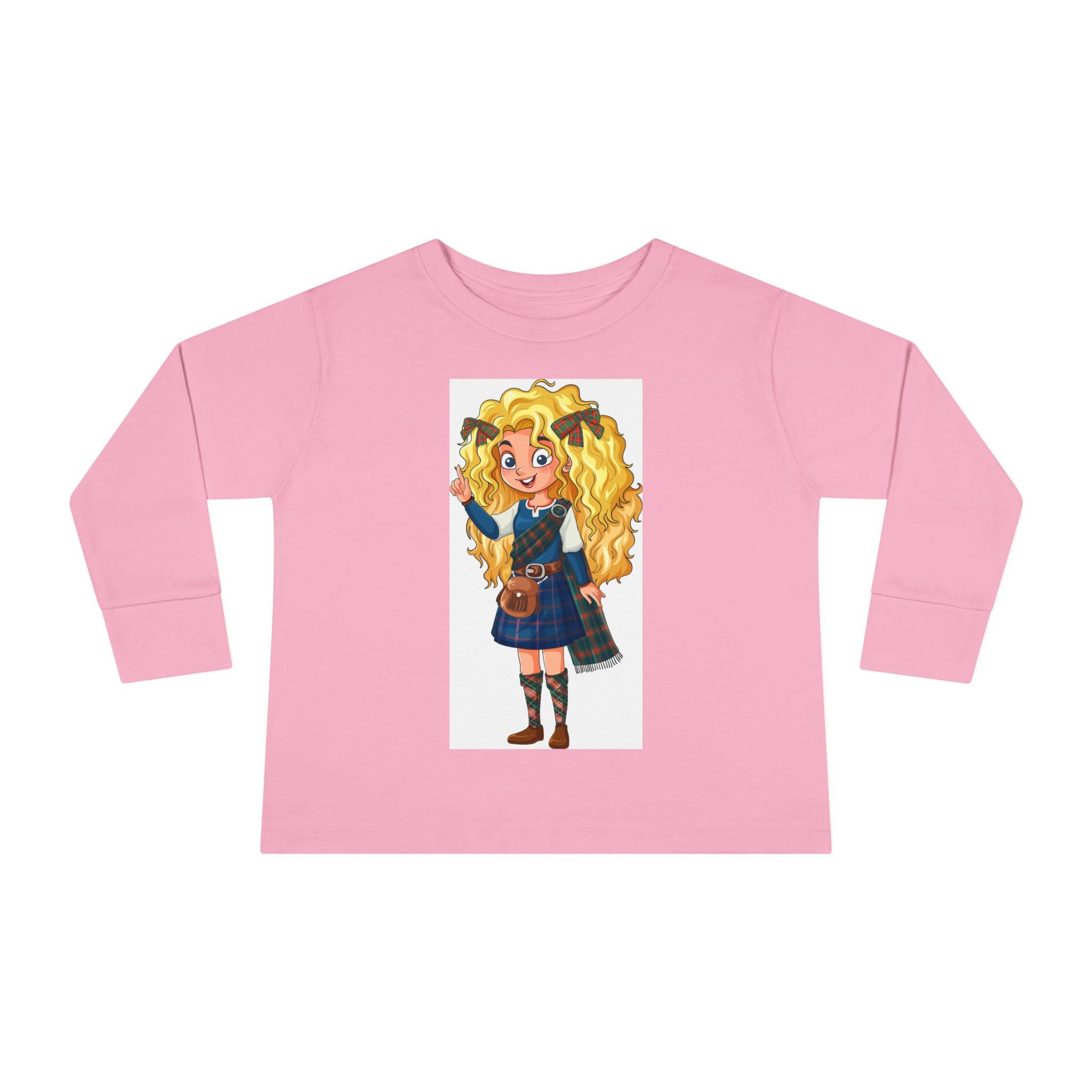 Cute Scottish Girl Toddler Long Sleeve Tee — Brave Princess Kilt Design