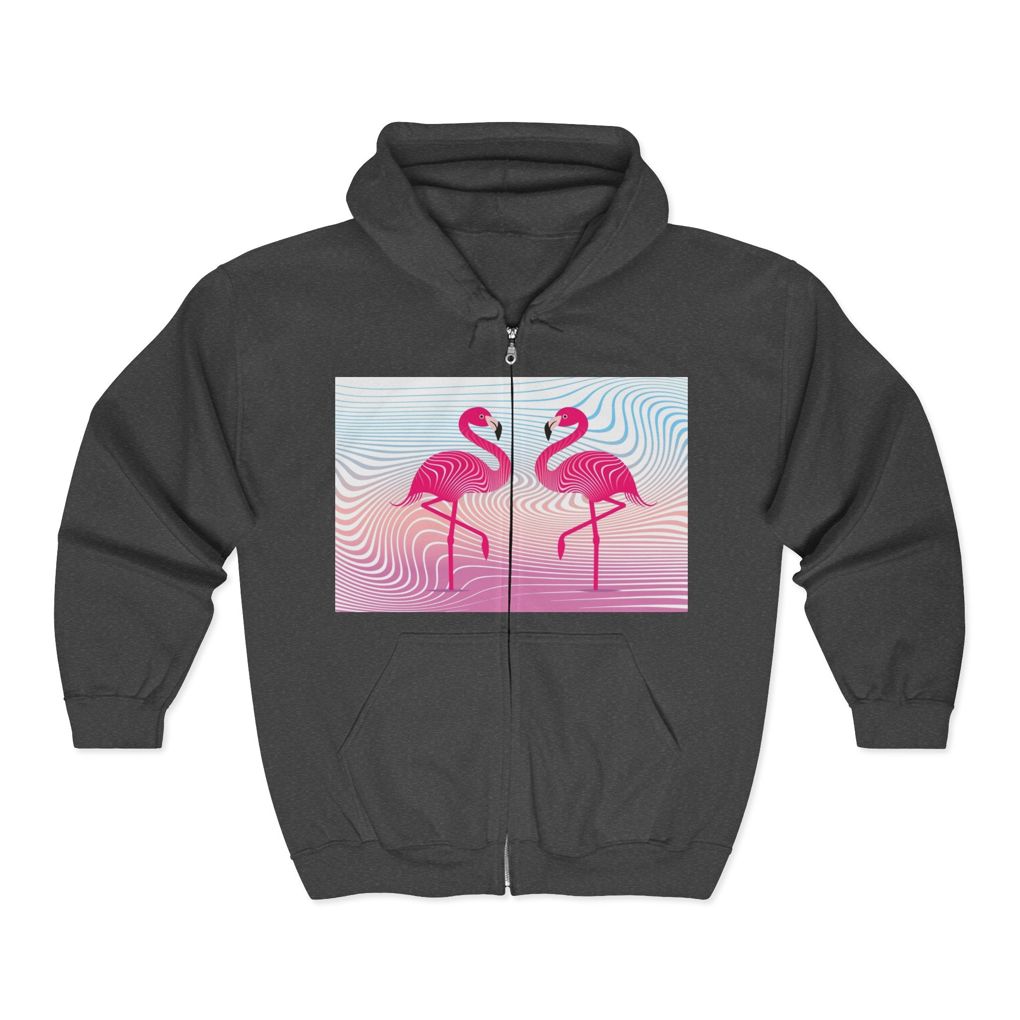 Flamingo Duo Zip Hoodie — Retro Pastel Tropical Graphic