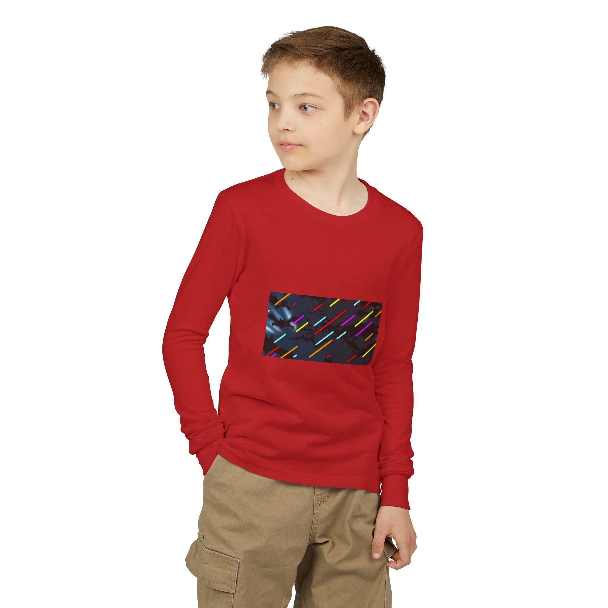 Youth Long Sleeve Tee — Neon Comet Stripe Graphic
