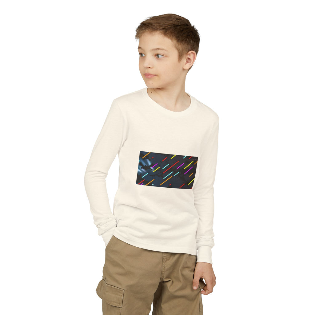 Youth Long Sleeve Tee — Neon Comet Stripe Graphic