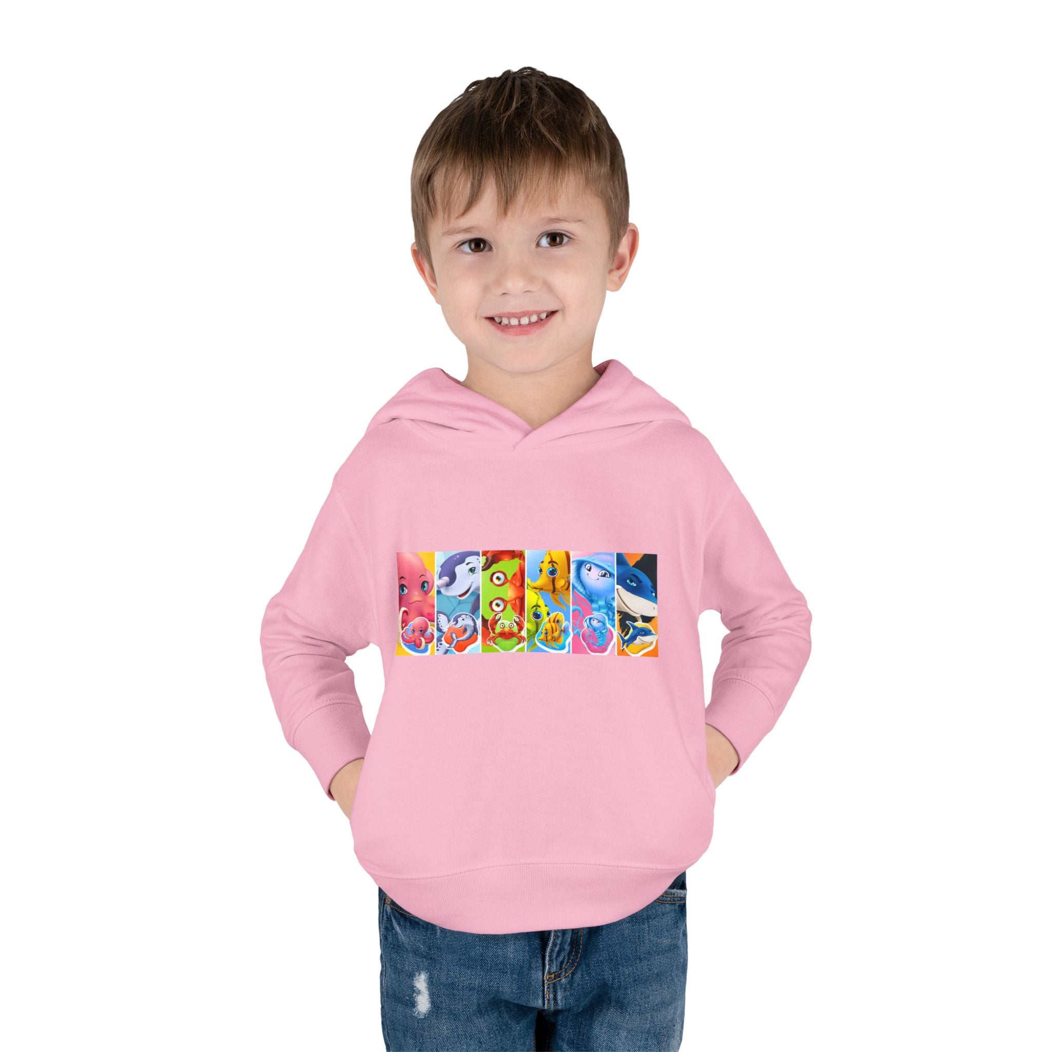 Toddler Hoodie — Colorful Cartoon Animal Collage Pullover