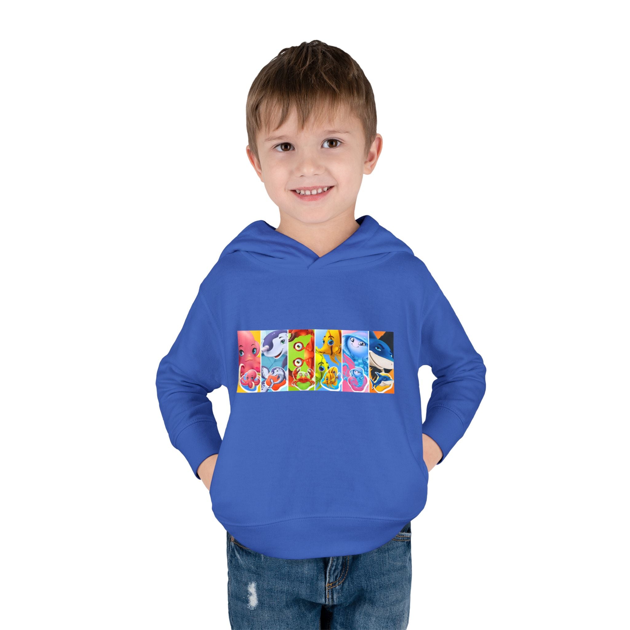 Toddler Hoodie — Colorful Cartoon Animal Collage Pullover