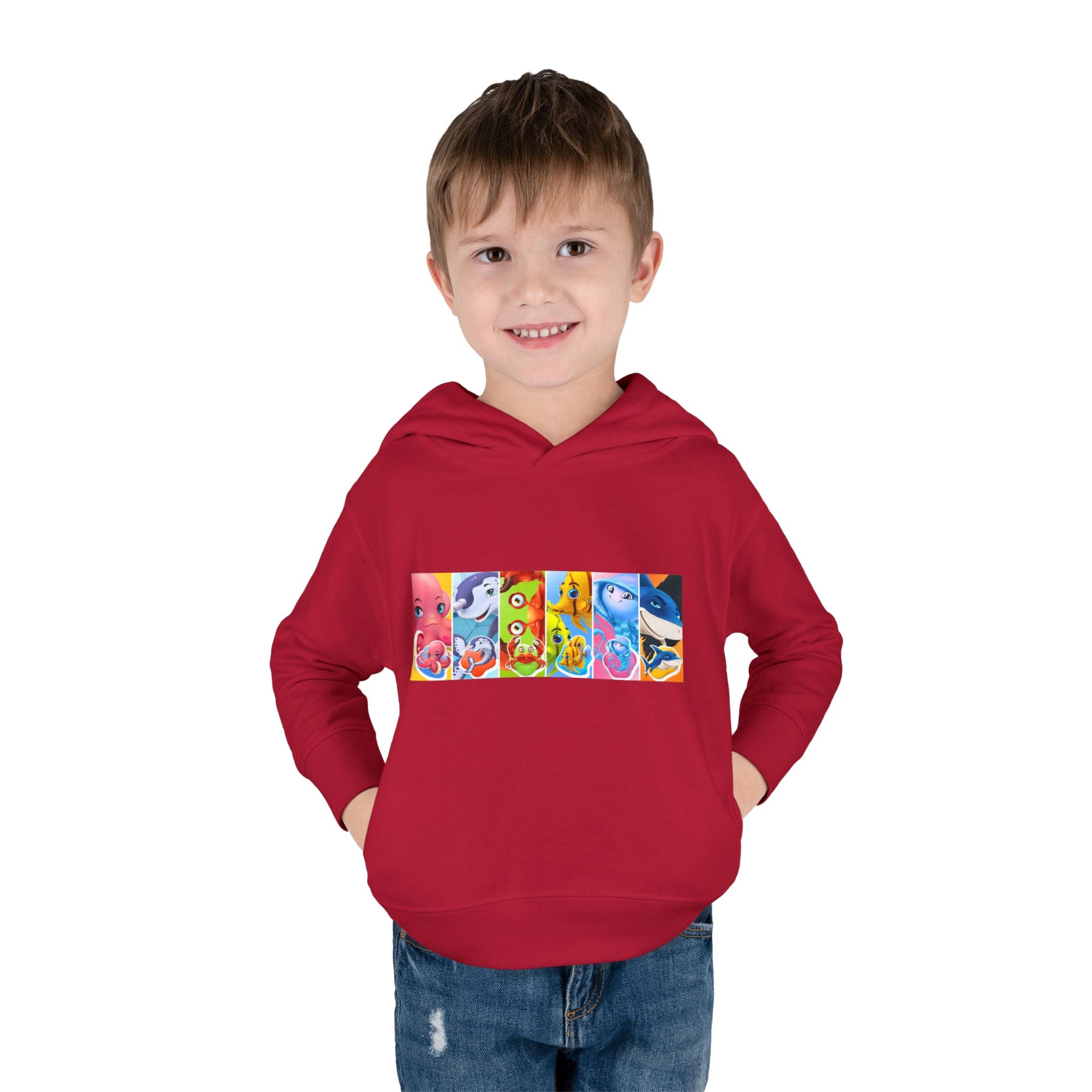 Toddler Hoodie — Colorful Cartoon Animal Collage Pullover