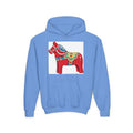 Dala Horse Youth Hoodie — Scandinavian Red Folk Art Kids Sweatshirt
