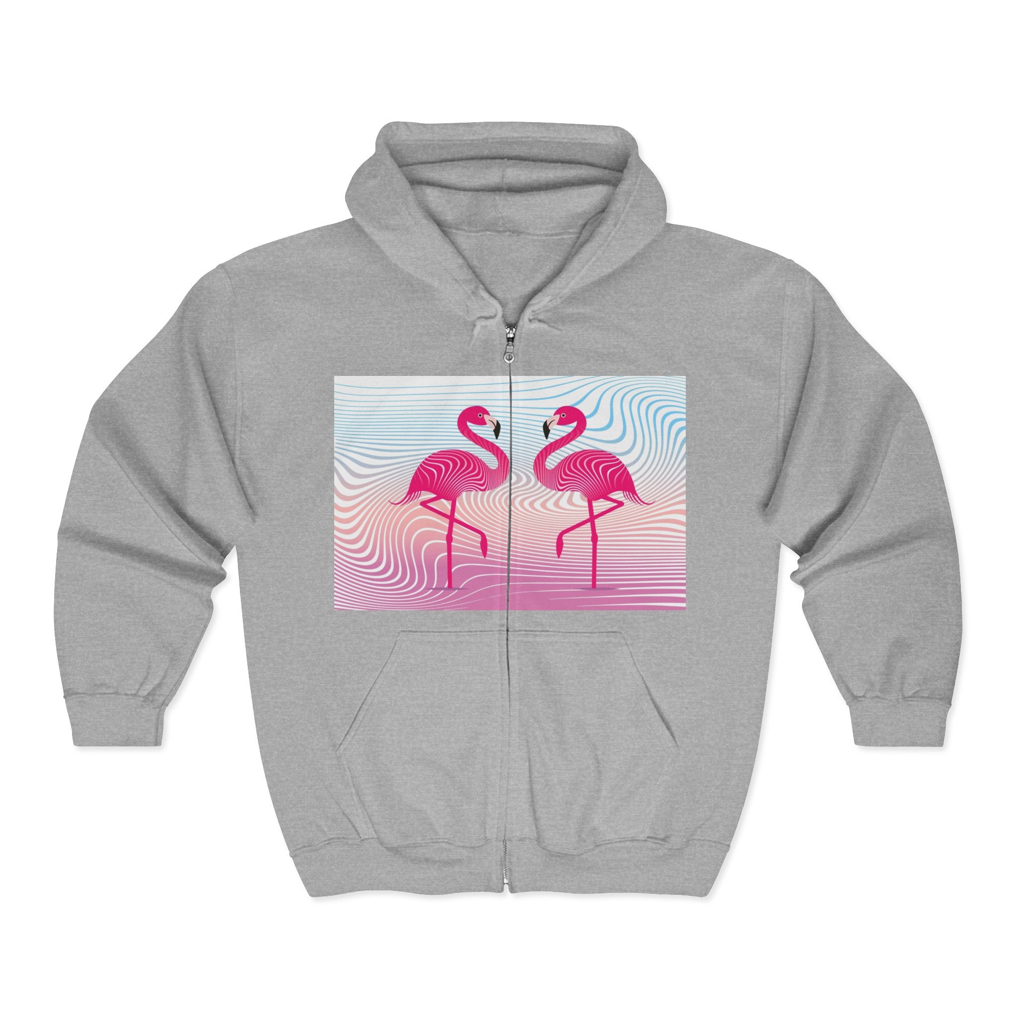 Flamingo Duo Zip Hoodie — Retro Pastel Tropical Graphic