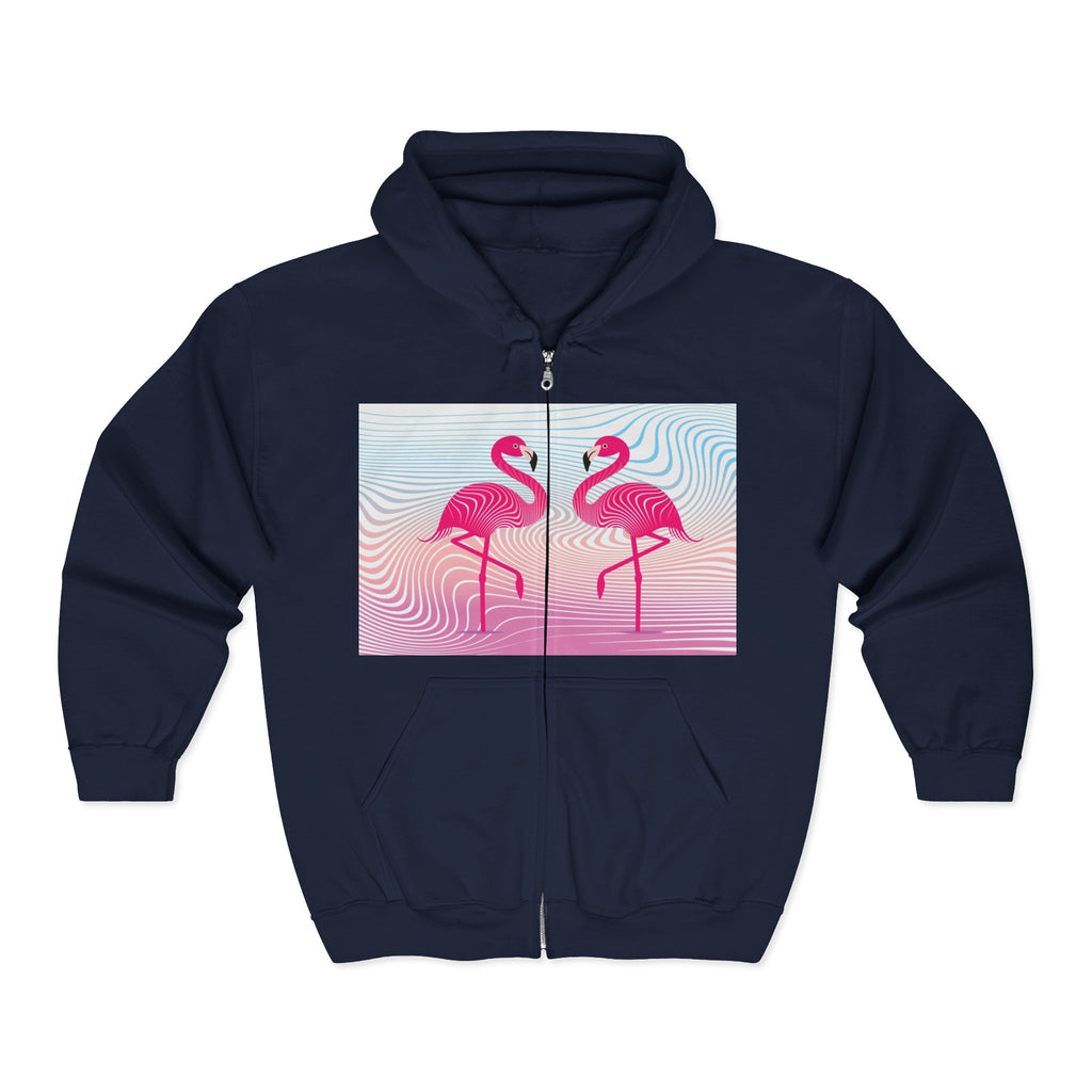 Flamingo Duo Zip Hoodie — Retro Pastel Tropical Graphic