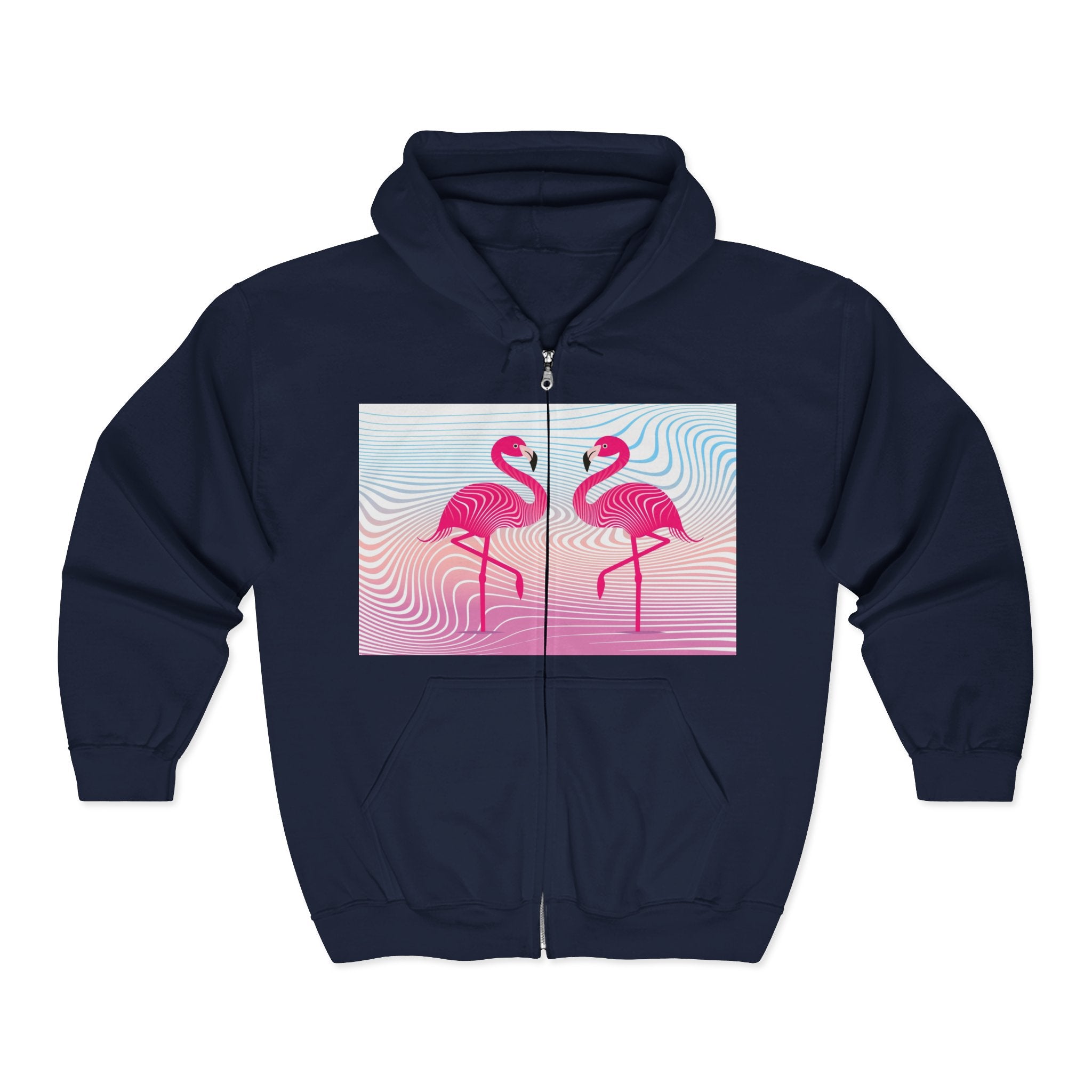 Flamingo Duo Zip Hoodie — Retro Pastel Tropical Graphic