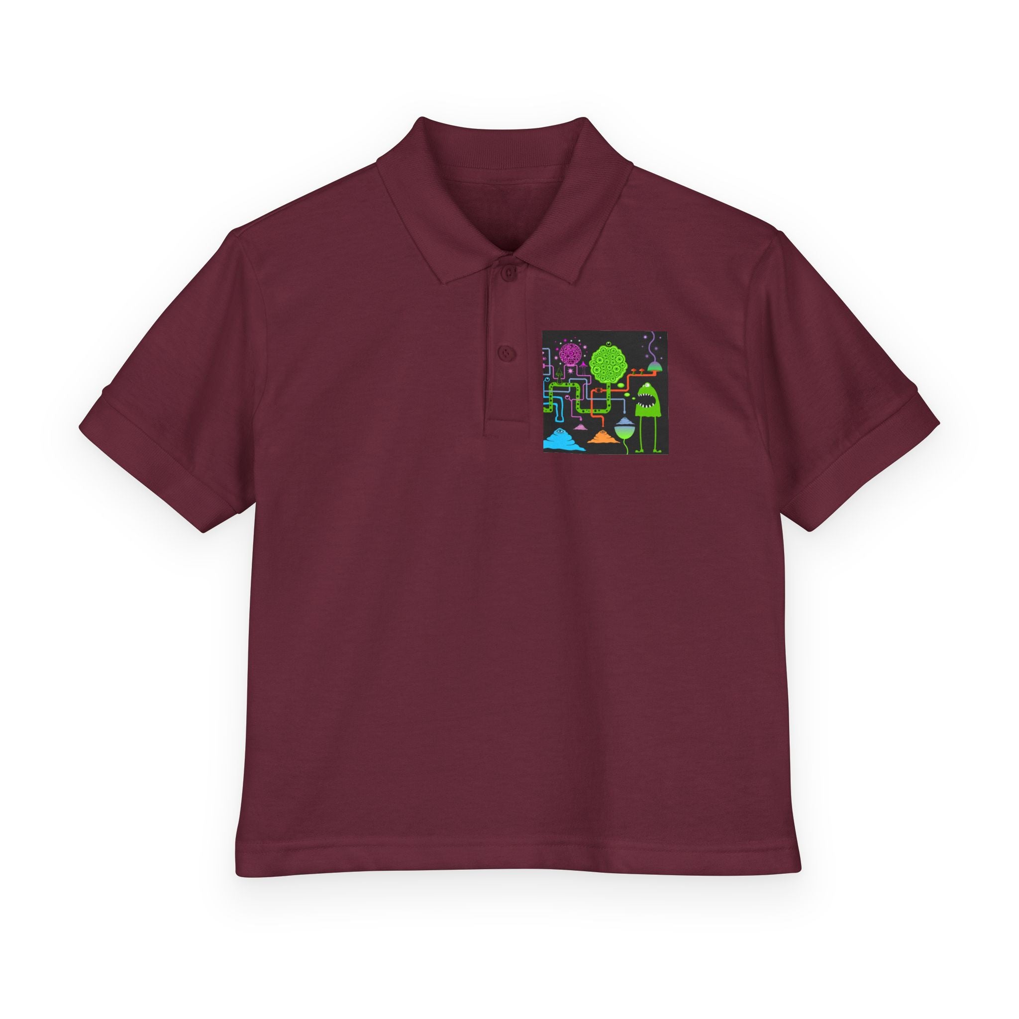 Youth Polo — Neon Space Garden Graphic Chest Pocket