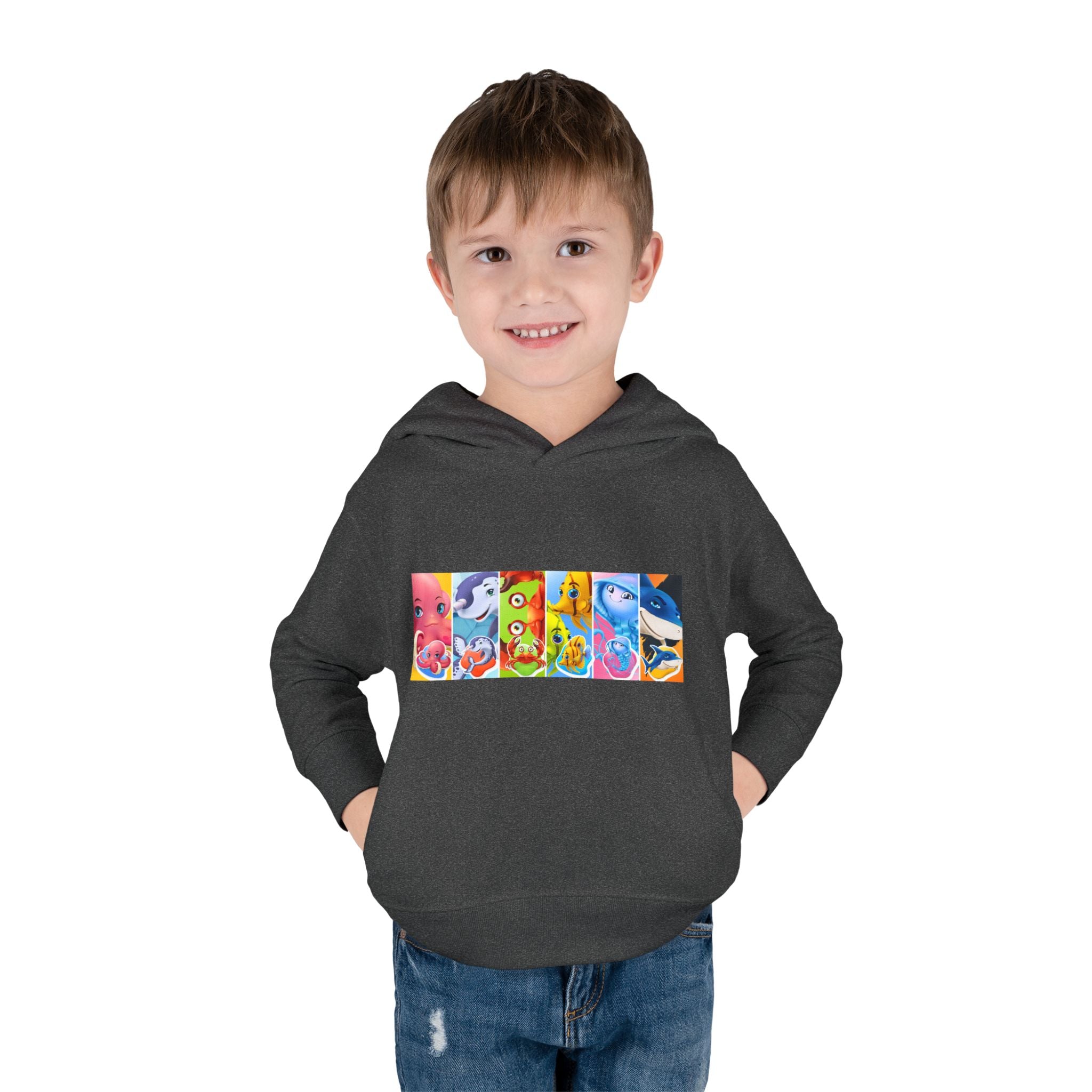 Toddler Hoodie — Colorful Cartoon Animal Collage Pullover