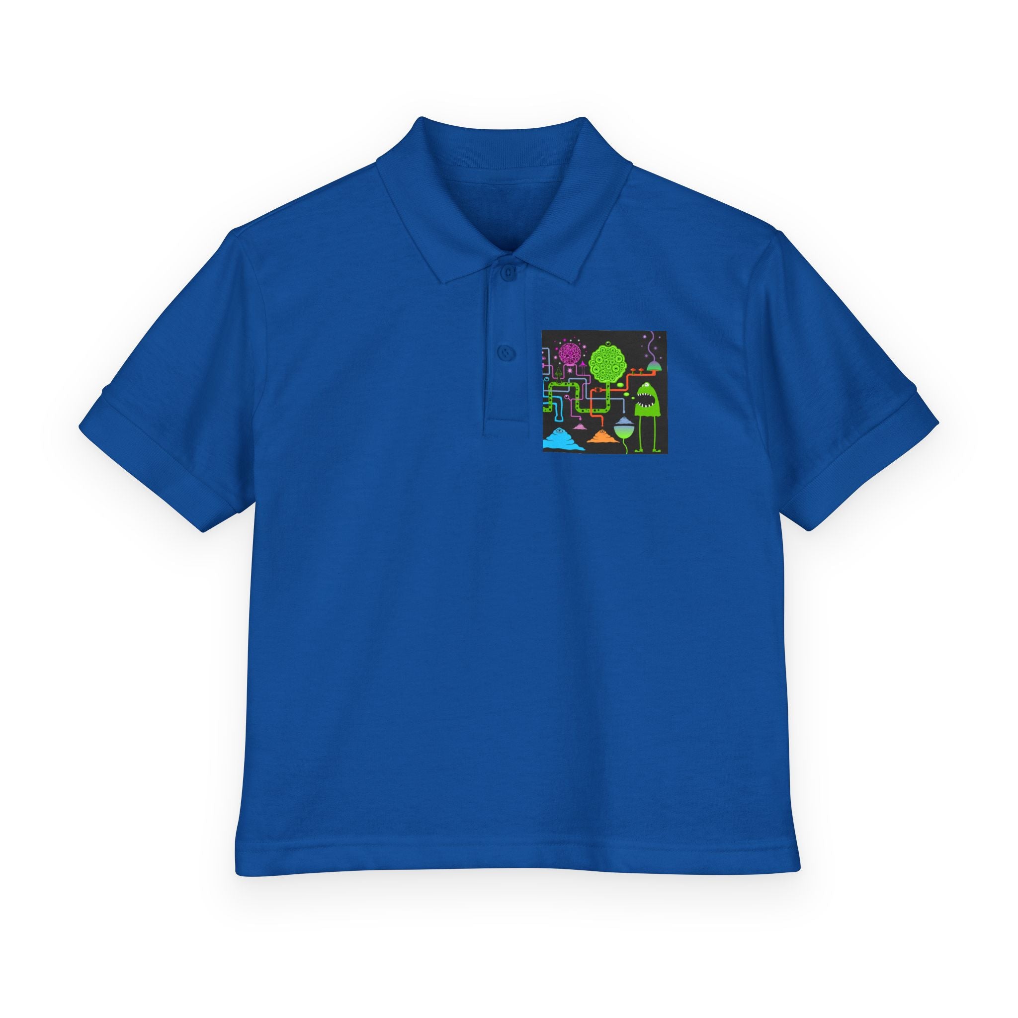 Youth Polo — Neon Space Garden Graphic Chest Pocket