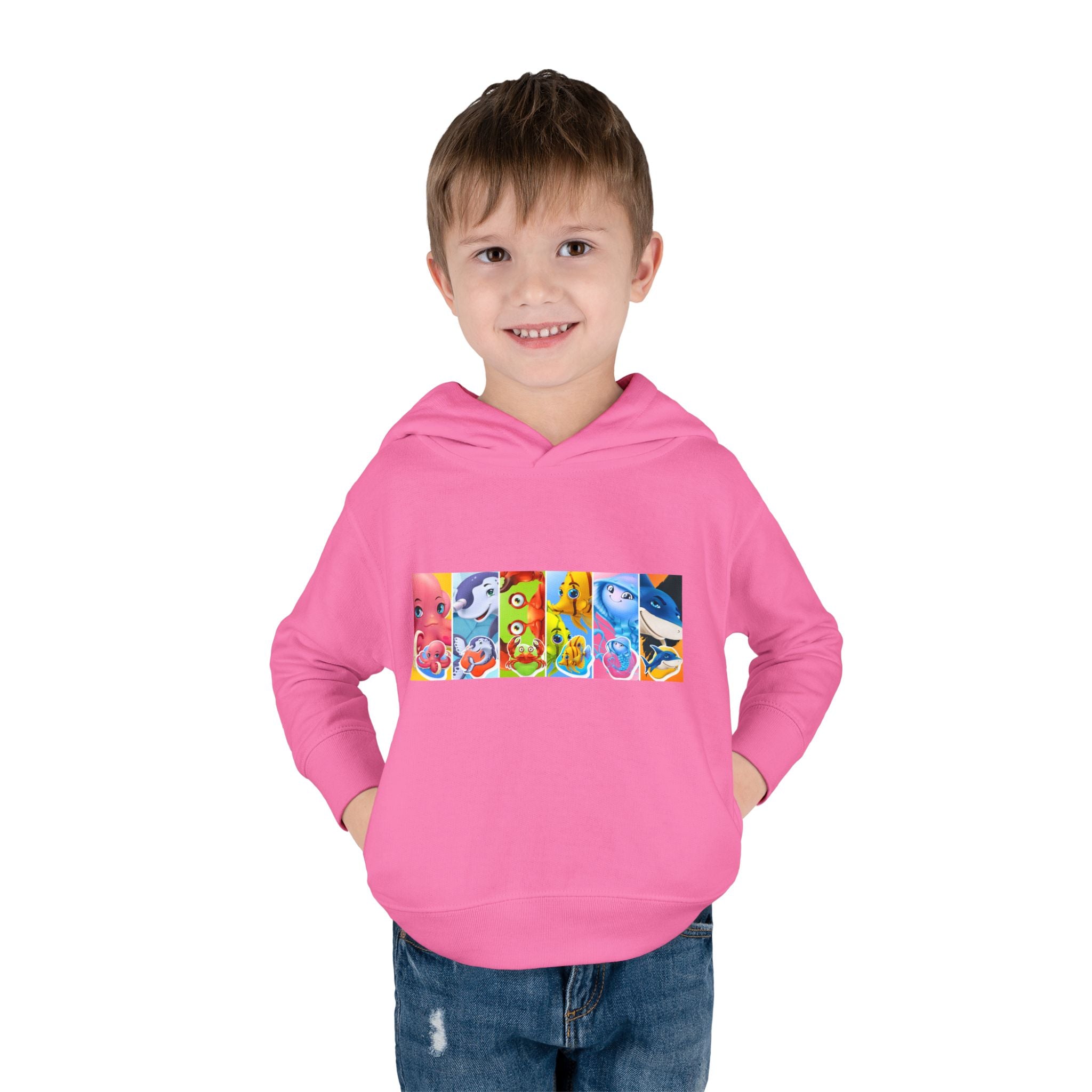 Toddler Hoodie — Colorful Cartoon Animal Collage Pullover