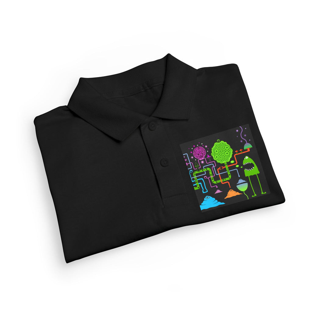 Youth Polo — Neon Space Garden Graphic Chest Pocket