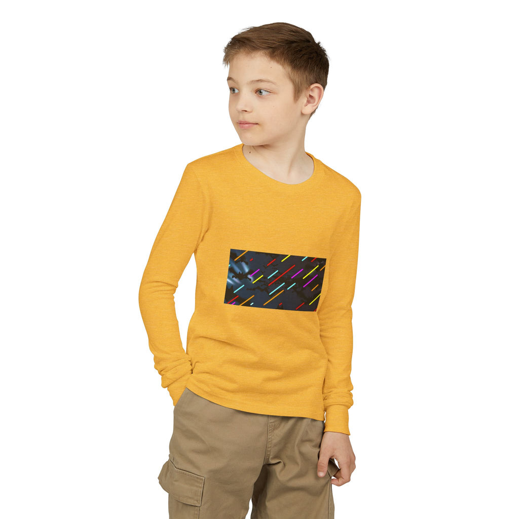 Youth Long Sleeve Tee — Neon Comet Stripe Graphic
