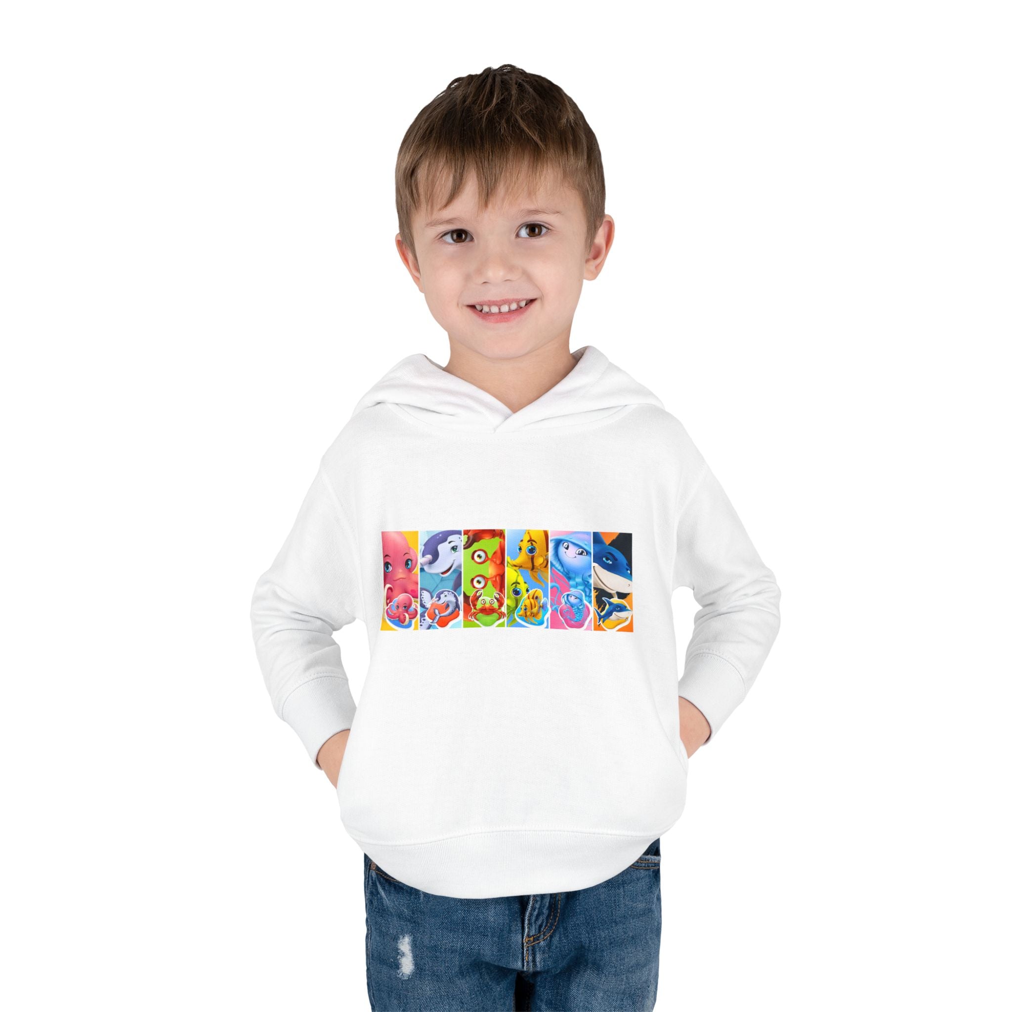 Toddler Hoodie — Colorful Cartoon Animal Collage Pullover