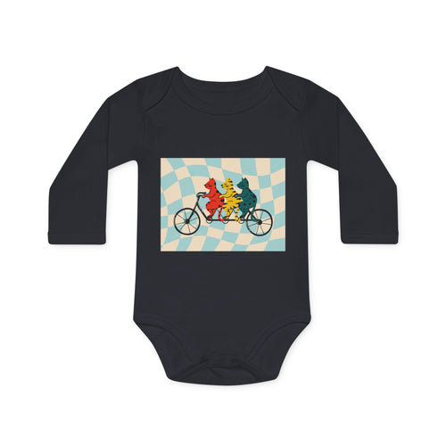 Baby Bodysuit — Retro Tandem Bike Bears Graphic Long-Sleeve Organic Onesie