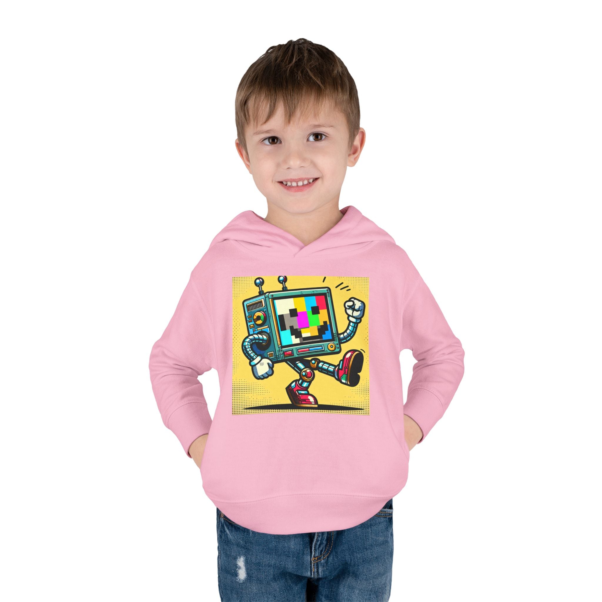 Retro TV Cartoon Toddler Hoodie — Color Test Pattern Robot Pullover