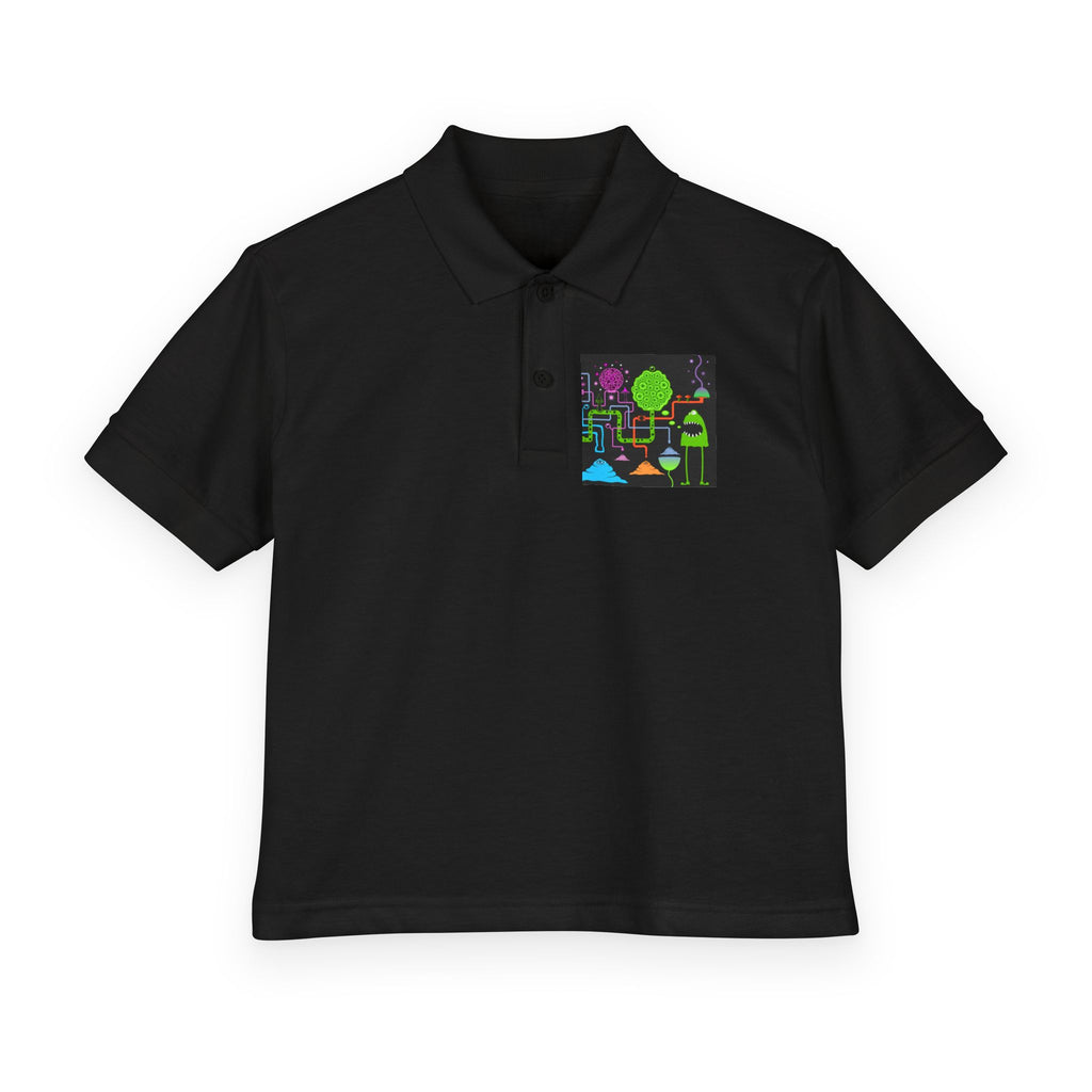Youth Polo — Neon Space Garden Graphic Chest Pocket