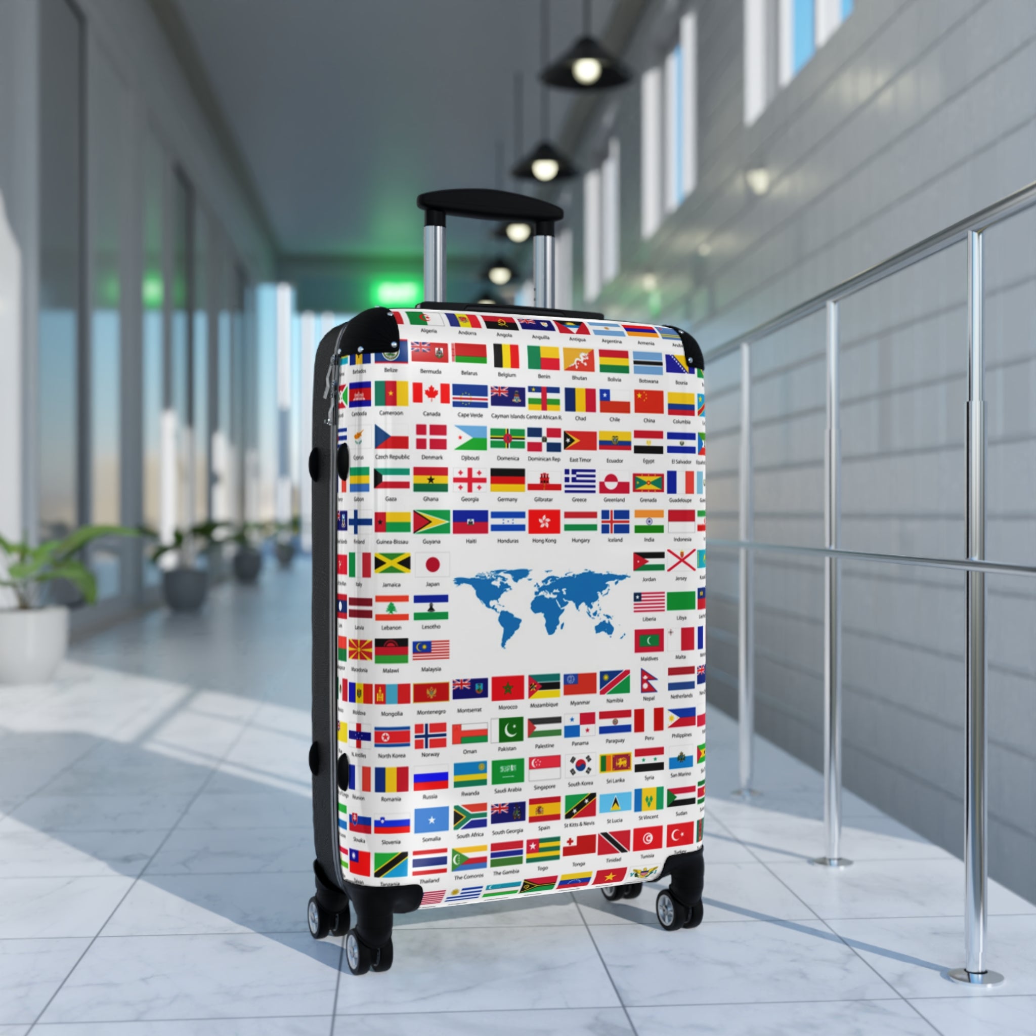 World Flags Carry-On Suitcase – Travel Luggage with Global Map Design