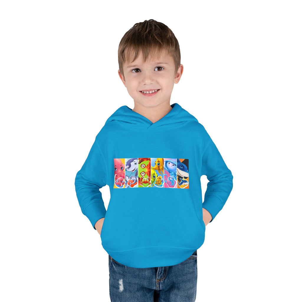 Toddler Hoodie — Colorful Cartoon Animal Collage Pullover