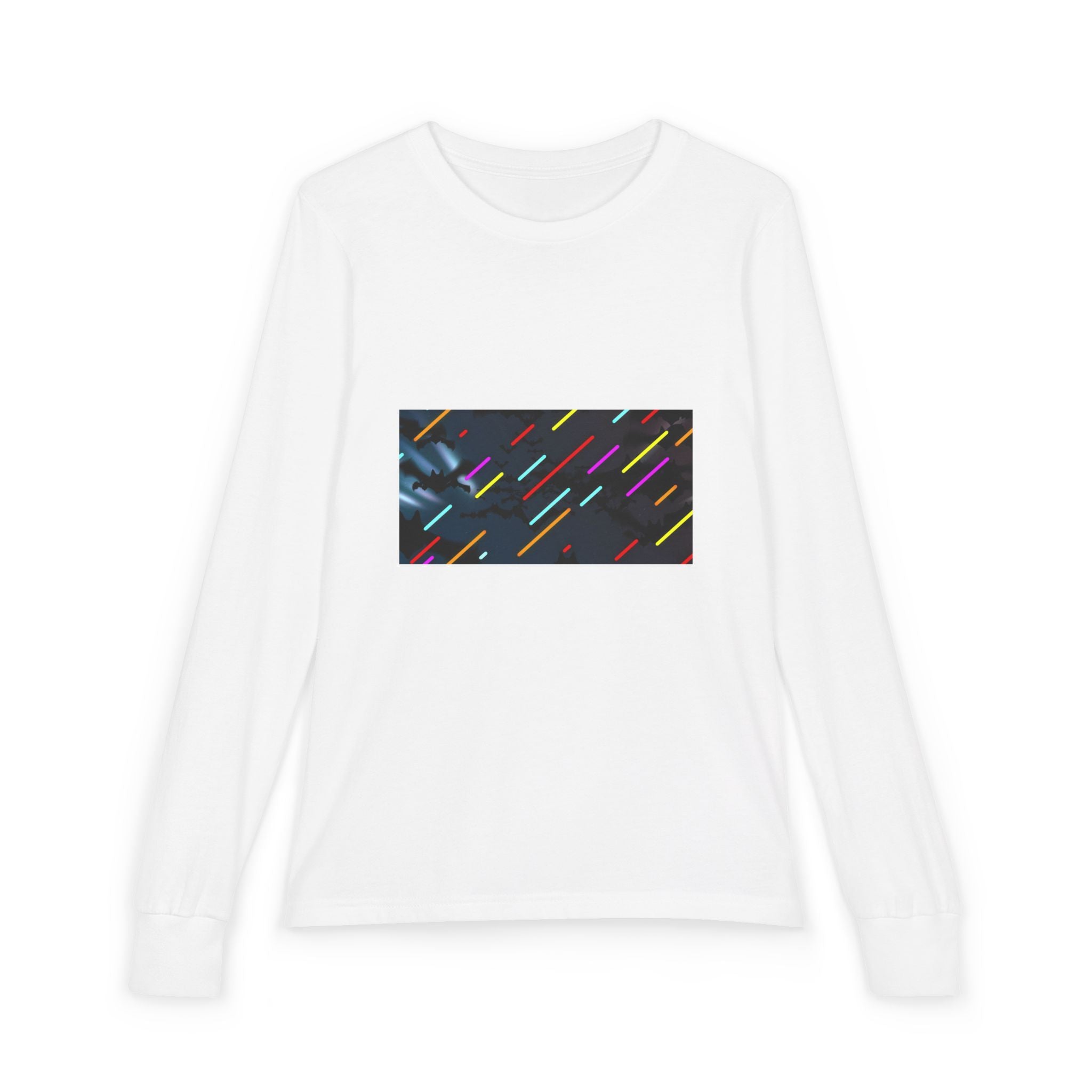 Youth Long Sleeve Tee — Neon Comet Stripe Graphic