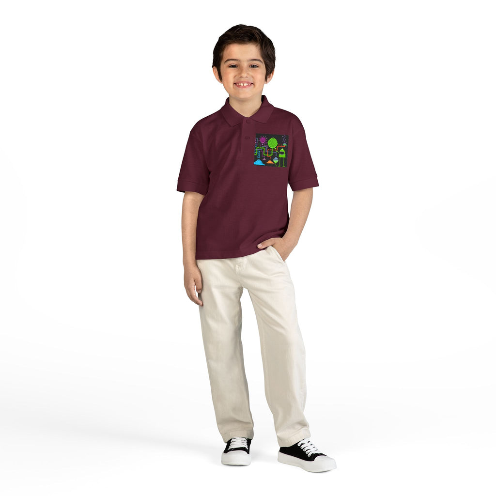 Youth Polo — Neon Space Garden Graphic Chest Pocket