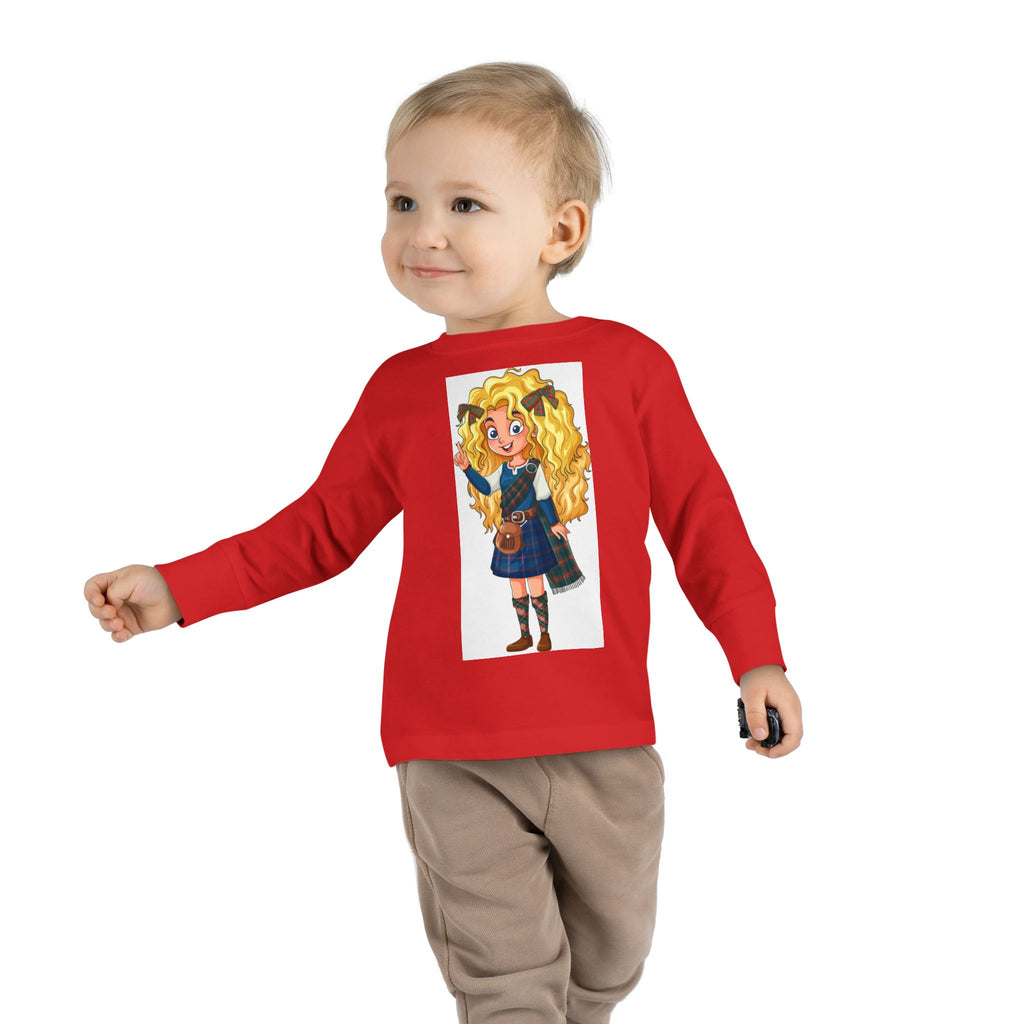 Cute Scottish Girl Toddler Long Sleeve Tee — Brave Princess Kilt Design
