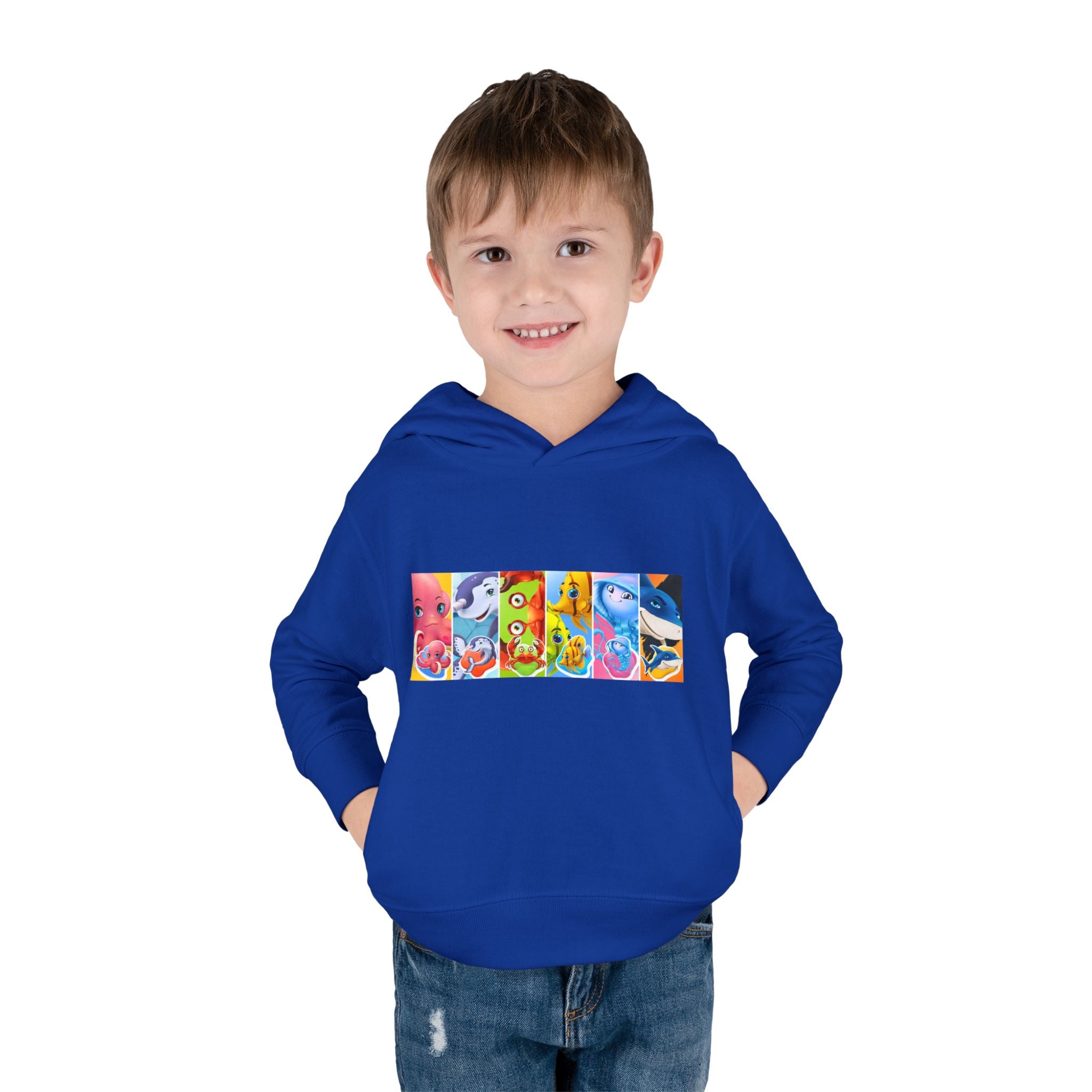 Toddler Hoodie — Colorful Cartoon Animal Collage Pullover