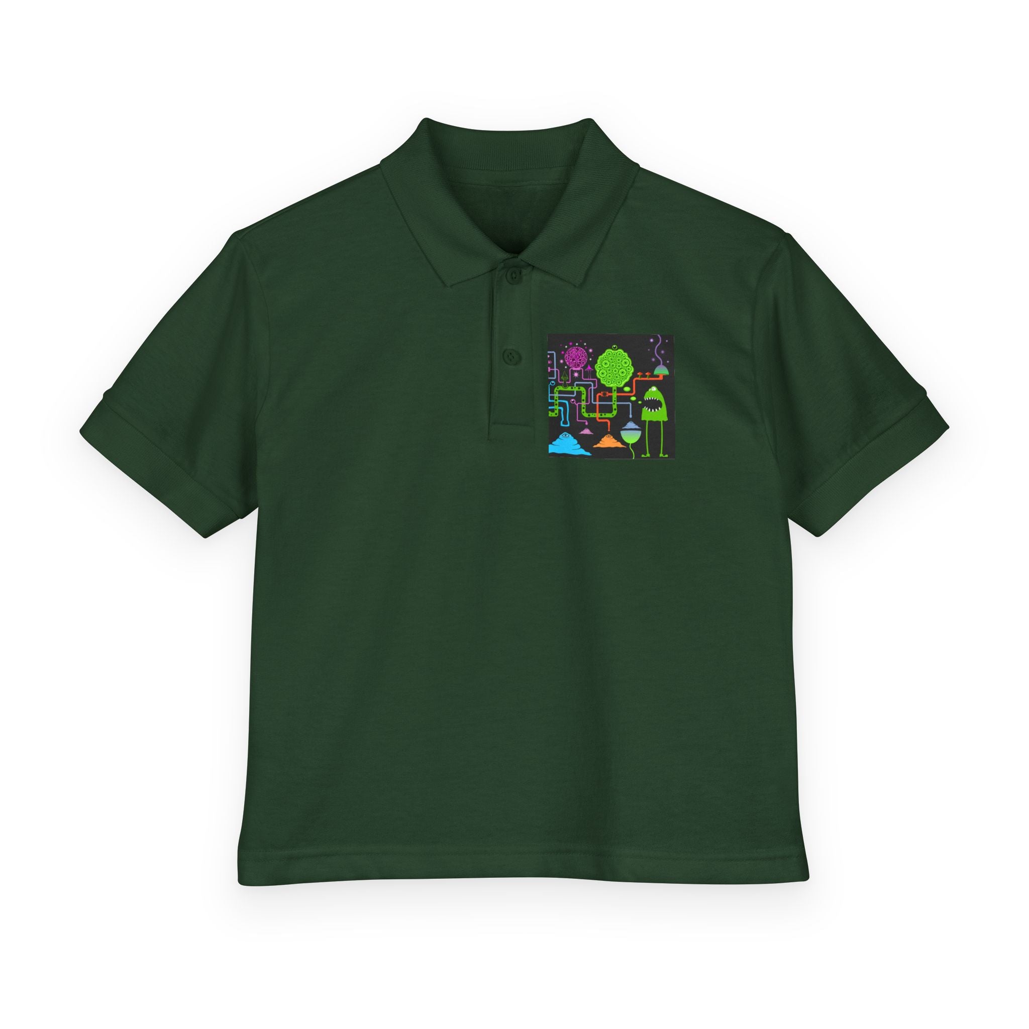Youth Polo — Neon Space Garden Graphic Chest Pocket
