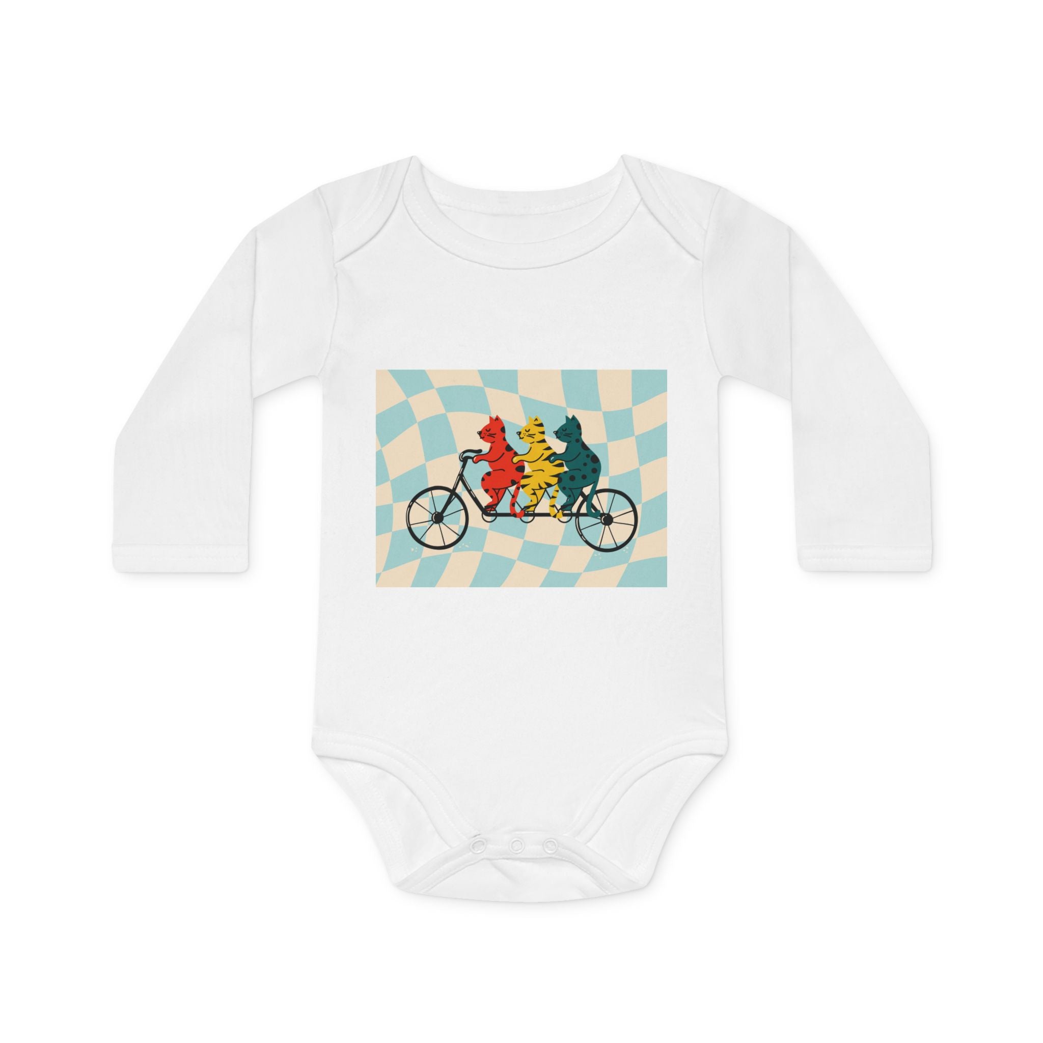 Baby Bodysuit — Retro Tandem Bike Bears Graphic Long-Sleeve Organic Onesie