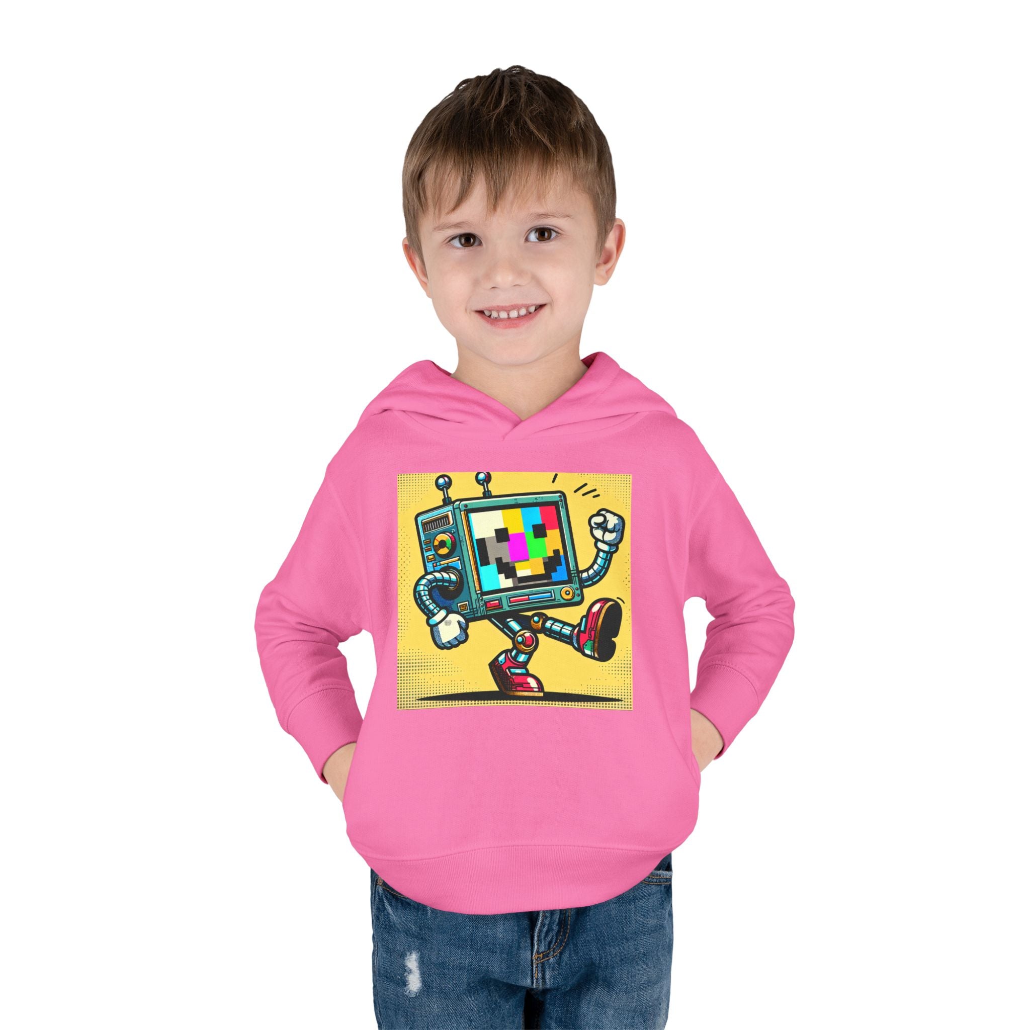 Retro TV Cartoon Toddler Hoodie — Color Test Pattern Robot Pullover