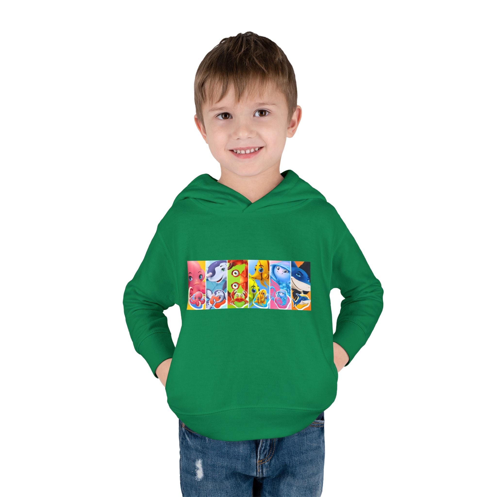 Toddler Hoodie — Colorful Cartoon Animal Collage Pullover